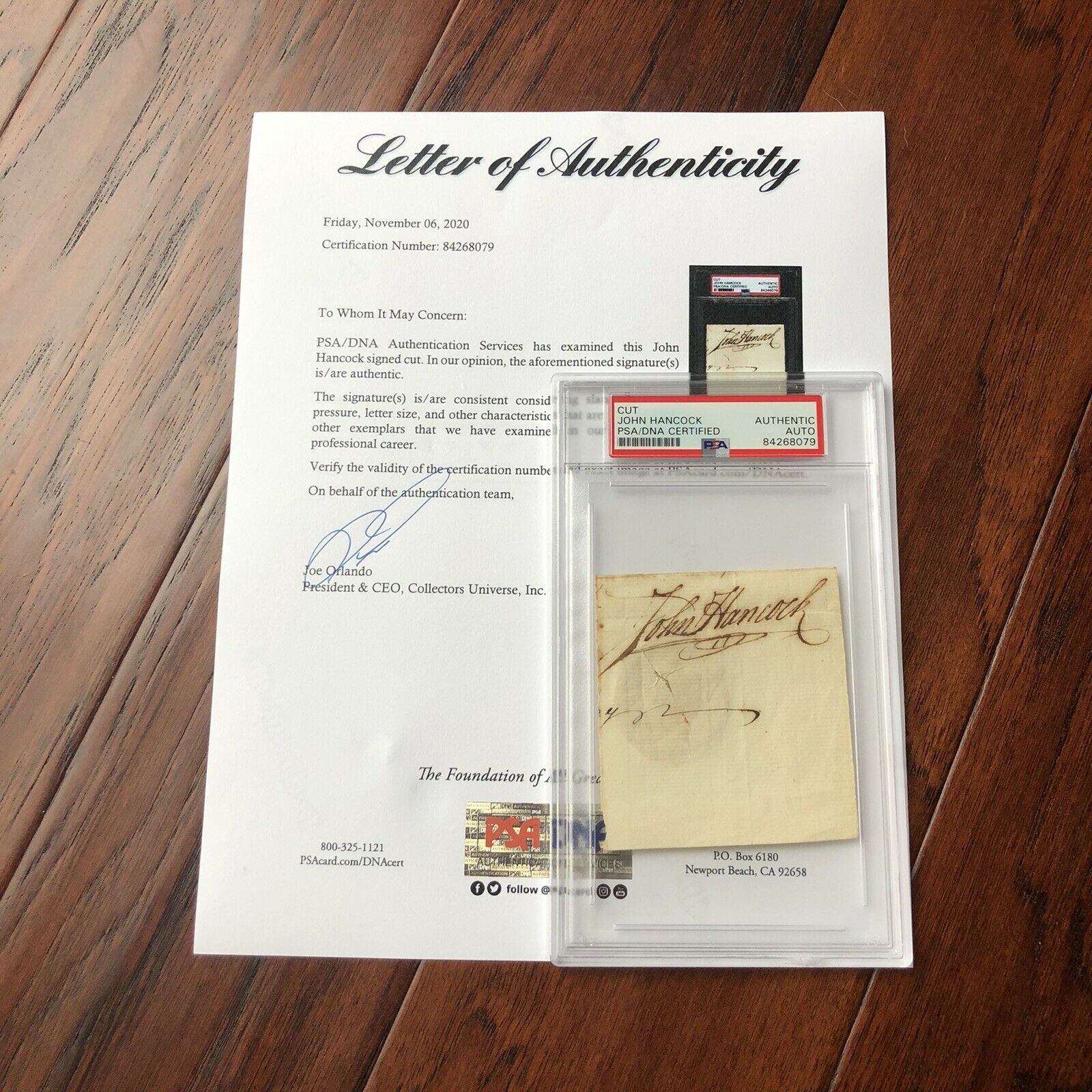 JOHN HANCOCK * PSA/DNA Slab * Handwritten Autograph Signed Encapsulated *