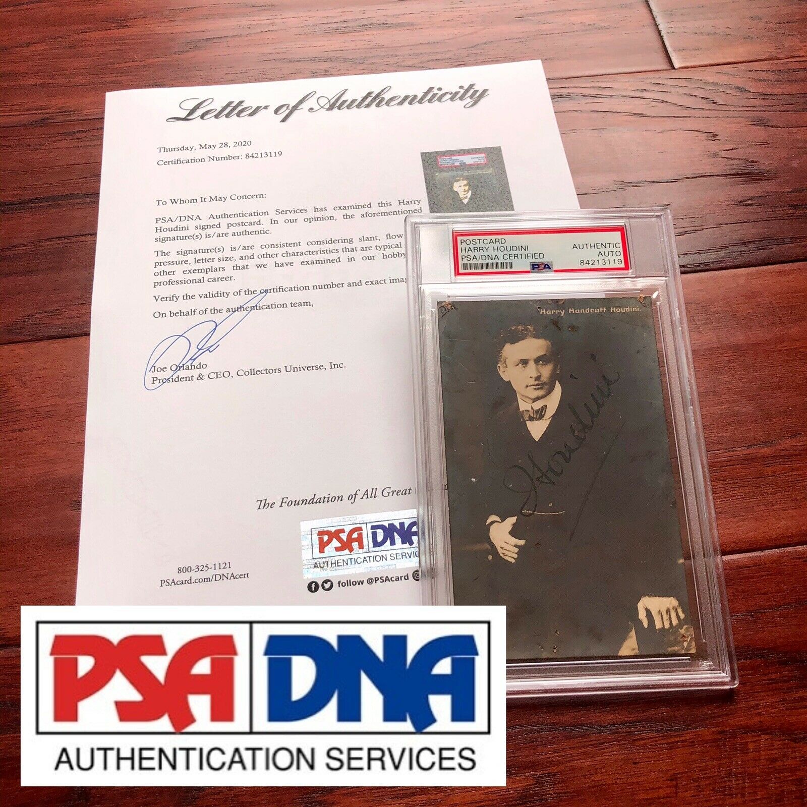 HARRY HOUDINI * PSA/DNA LOA * Hand Signed Post Card Photo Slabbed * Autograph