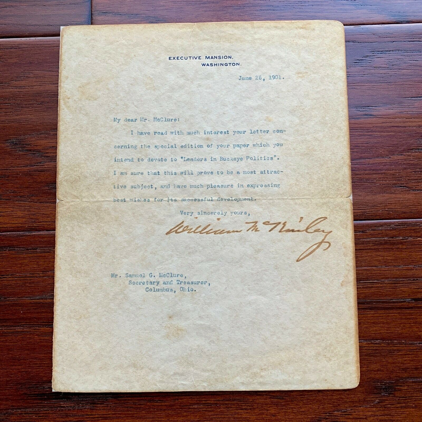 WILLIAM McKINLEY * JSA * AS PRESIDENT Executive Mansion AUTOGRAPH Letter SIGNED