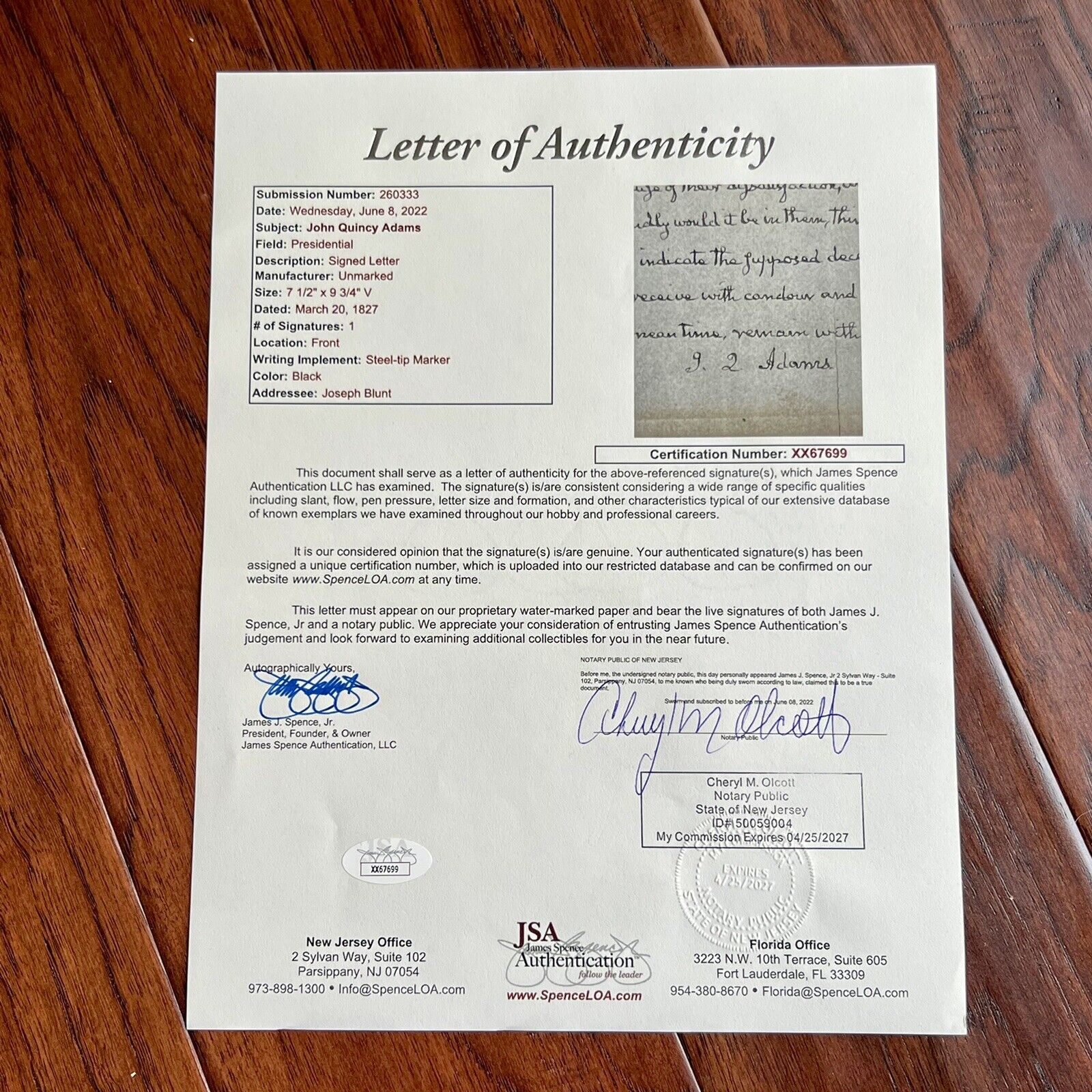 JOHN QUINCY ADAMS * Autograph Letter Re Fathers Biography & Van Buren Signed JSA