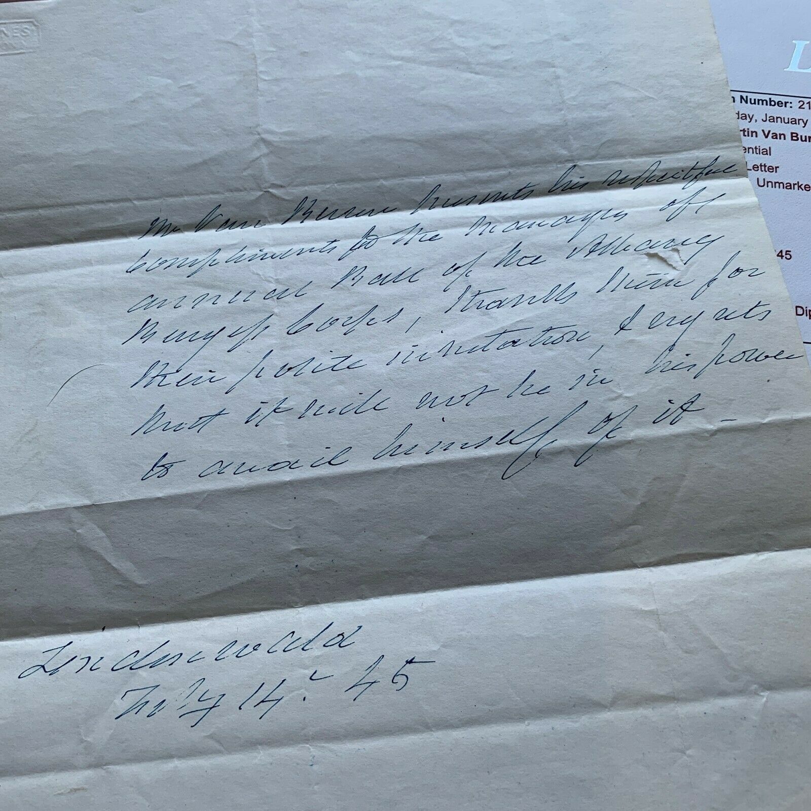 MARTIN VAN BUREN * JSA * Handwritten AUTOGRAPH Letter SIGNED