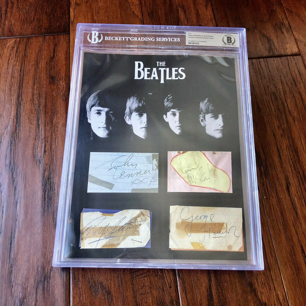 THE BEATLES * BAS Beckett Slab * Autograph Signed Cut Signatures * John Lennon