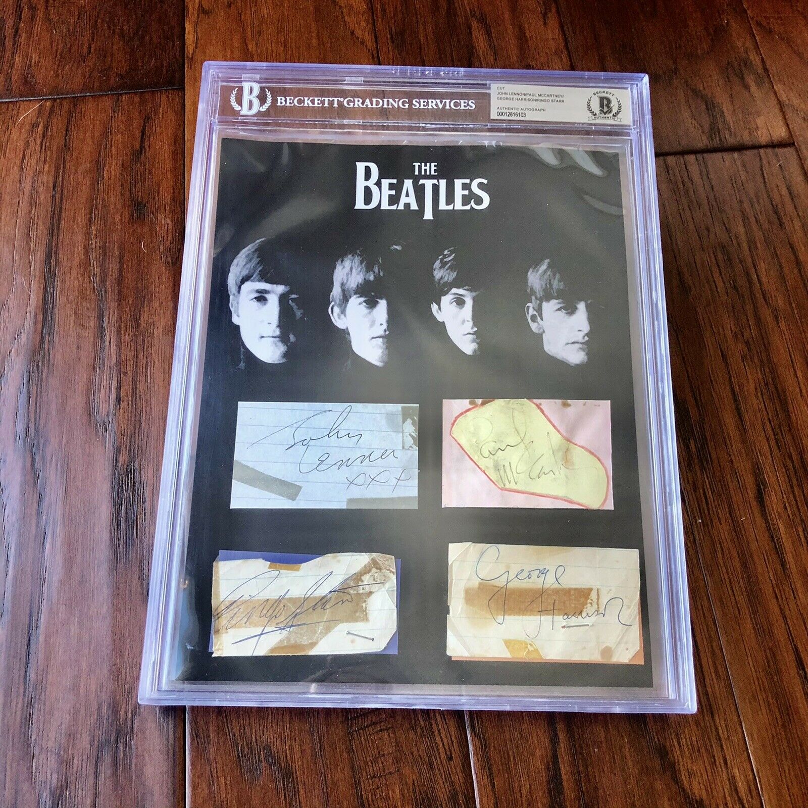 THE BEATLES * BAS Beckett Slab * Autograph Signed Cut Signatures * John Lennon