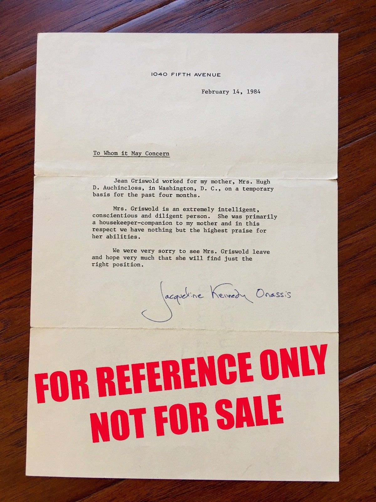 JACQUELINE KENNEDY * AUTOGRAPH Typed Letter SIGNED * To Her Mother's Caretaker