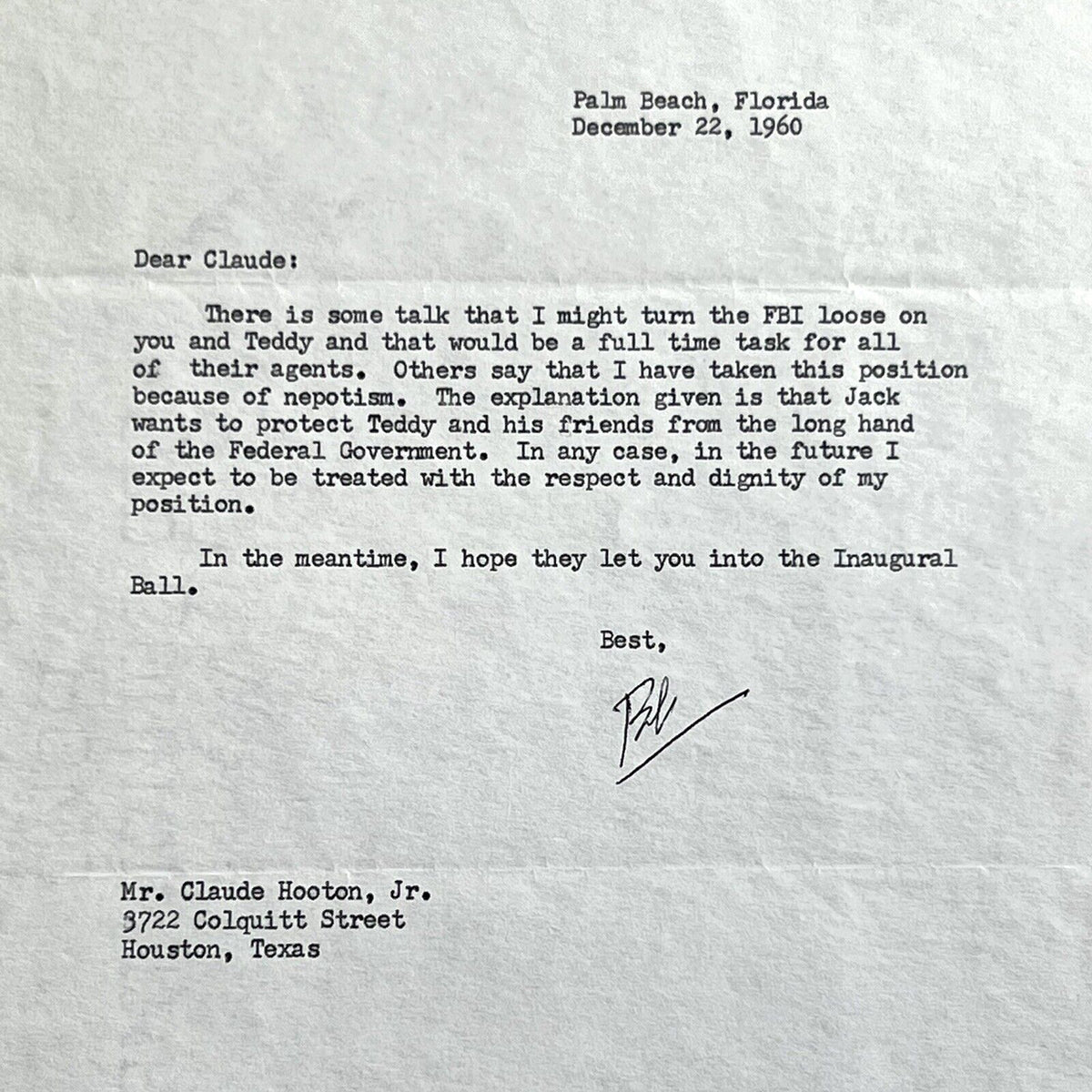 ROBERT F KENNEDY * PSA * Signed Autograph Re: Nepotism and Turning the FBI Loose