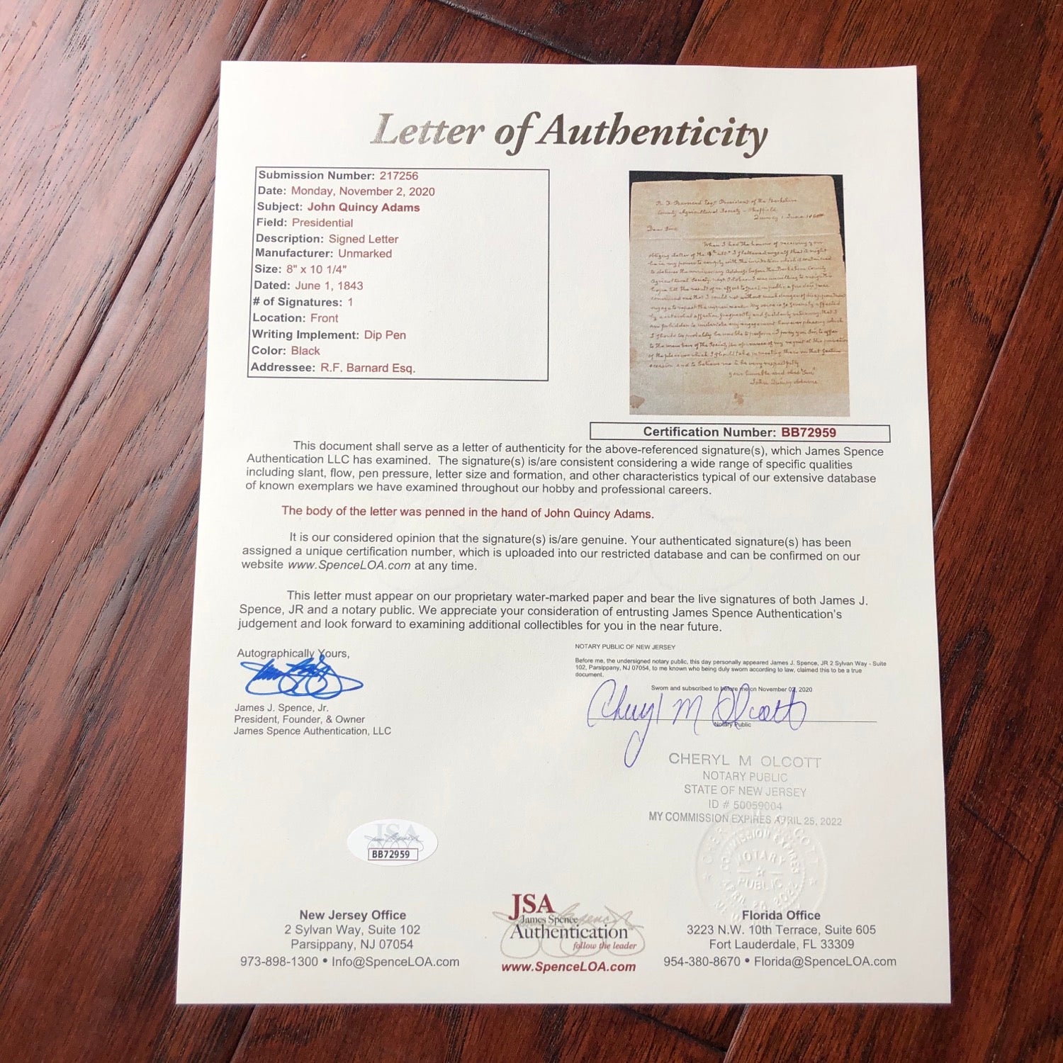 JOHN QUINCY ADAMS * JSA LOA * Handwritten Autograph Letter Signed Full Signature