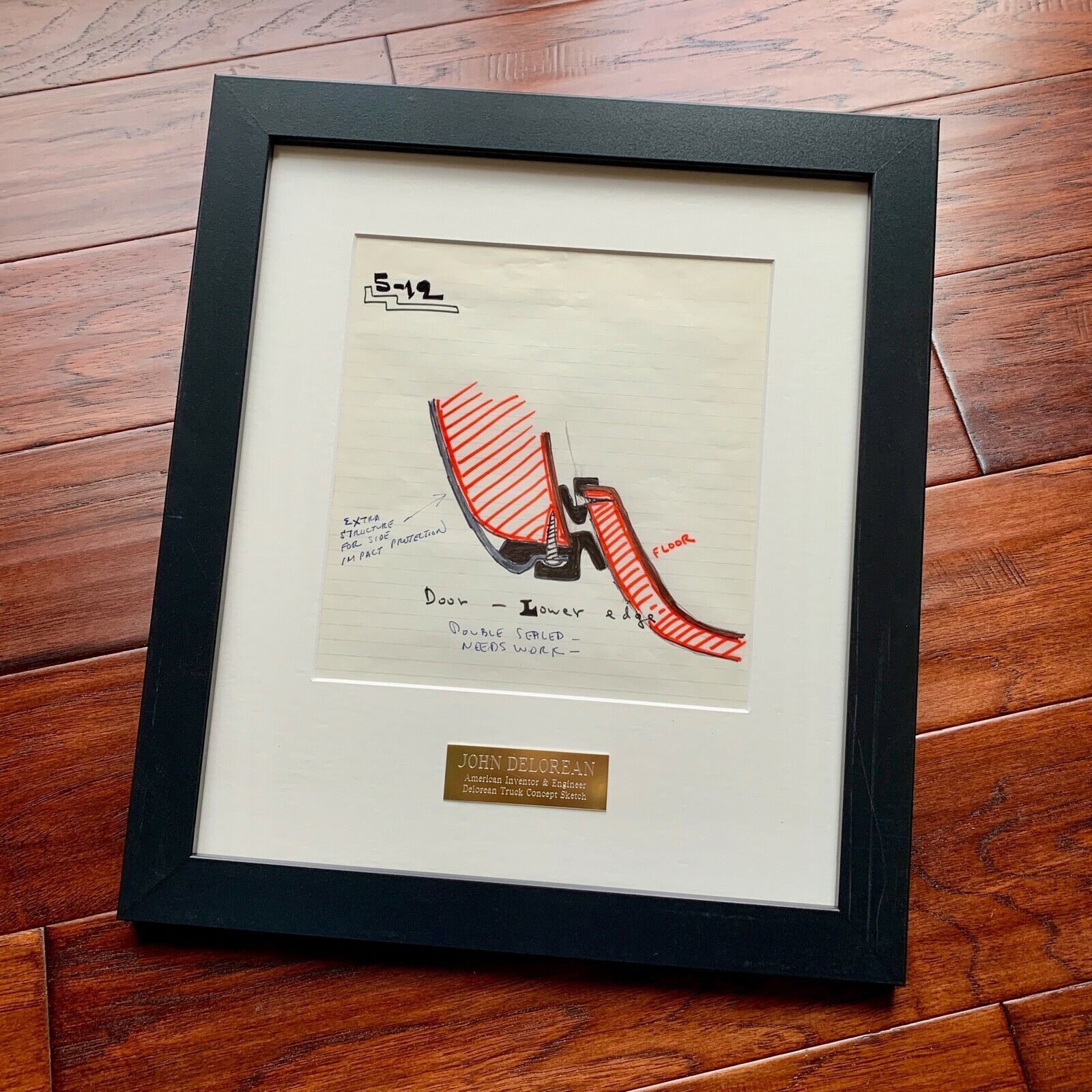 JOHN DeLOREAN * JSA LOA * Hand Drawn Autograph GULL WING Door Seal TRUCK Concept
