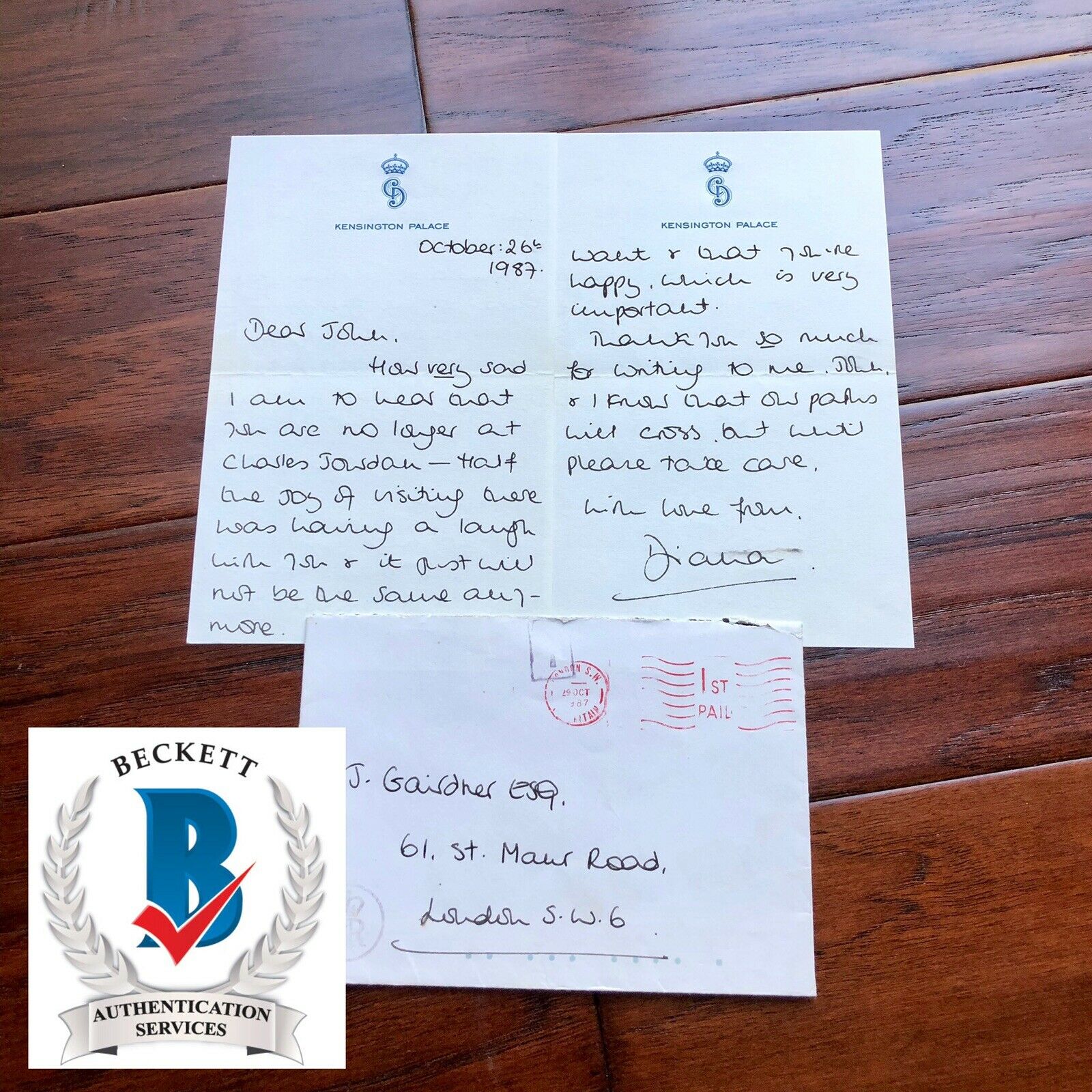 PRINCESS DIANA * BAS Beckett *Autograph Handwritten 3 Page Letter Signed *