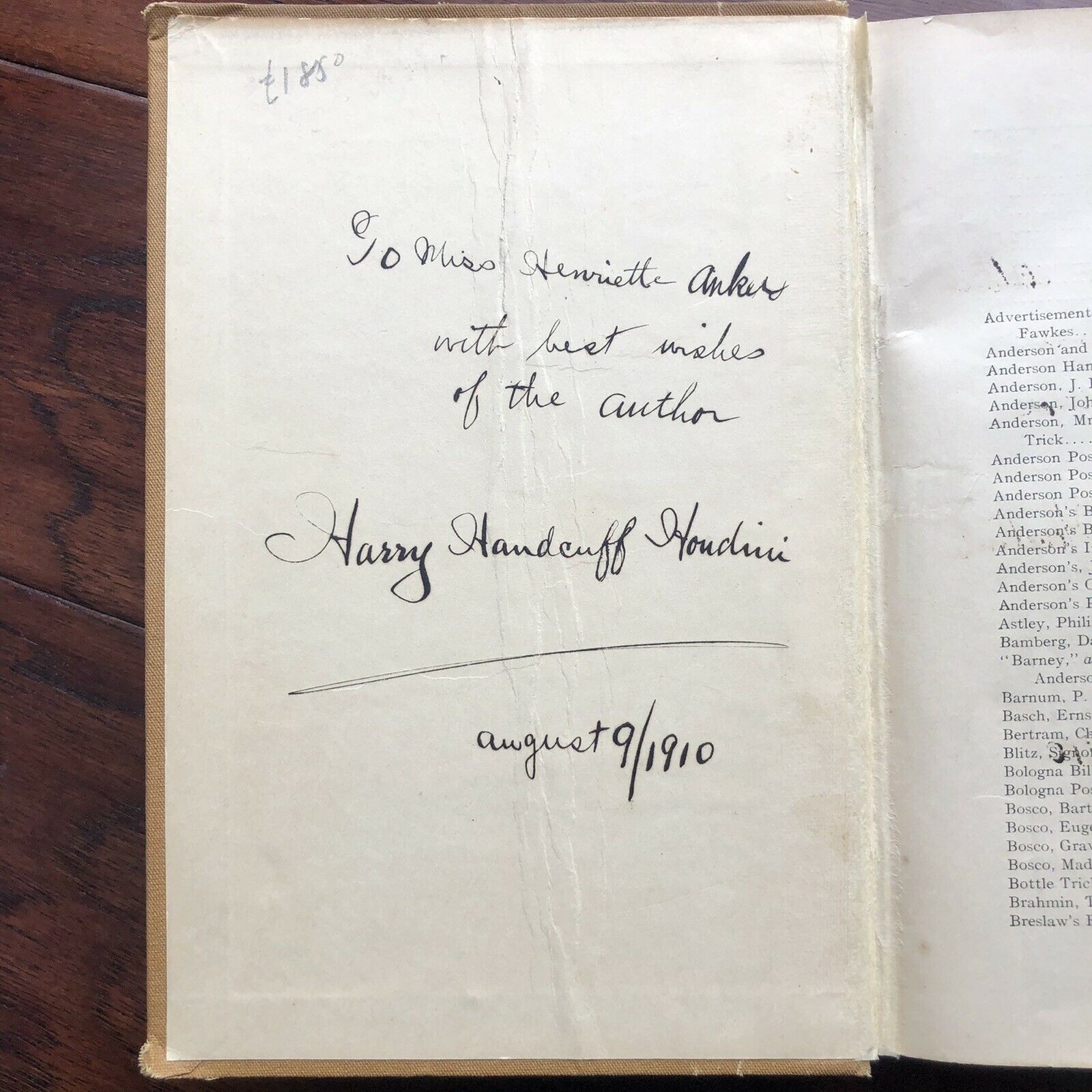 HARRY HOUDINI * PSA/DNA * Signed "Handcuff Houdini" Autograph Unmasking Book