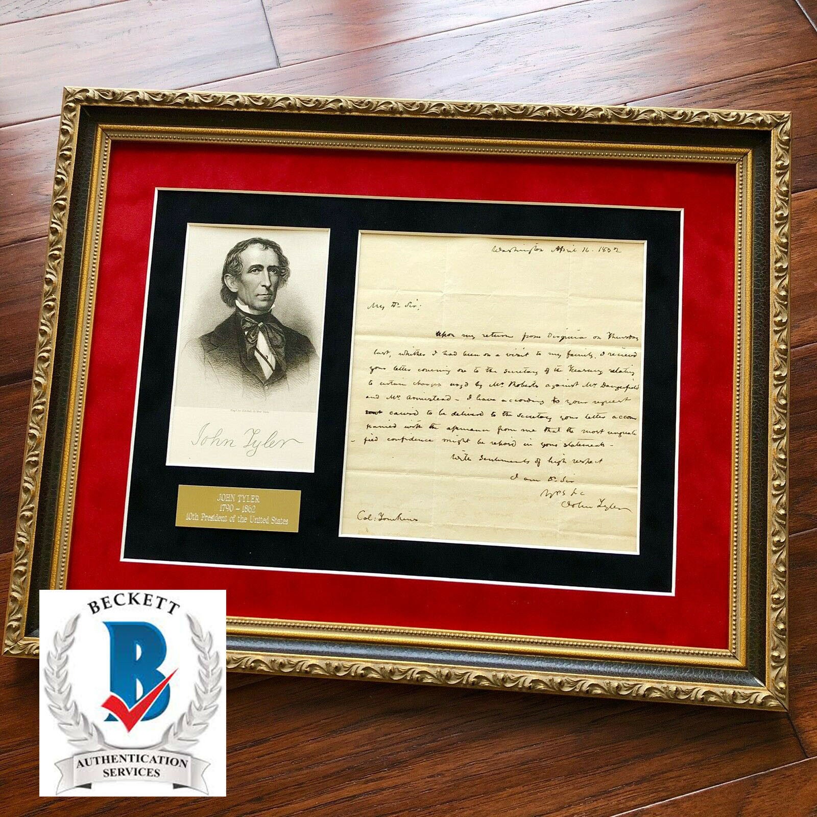 JOHN TYLER * BAS LOA * Handwritten Autograph 1832 Letter Signed * President