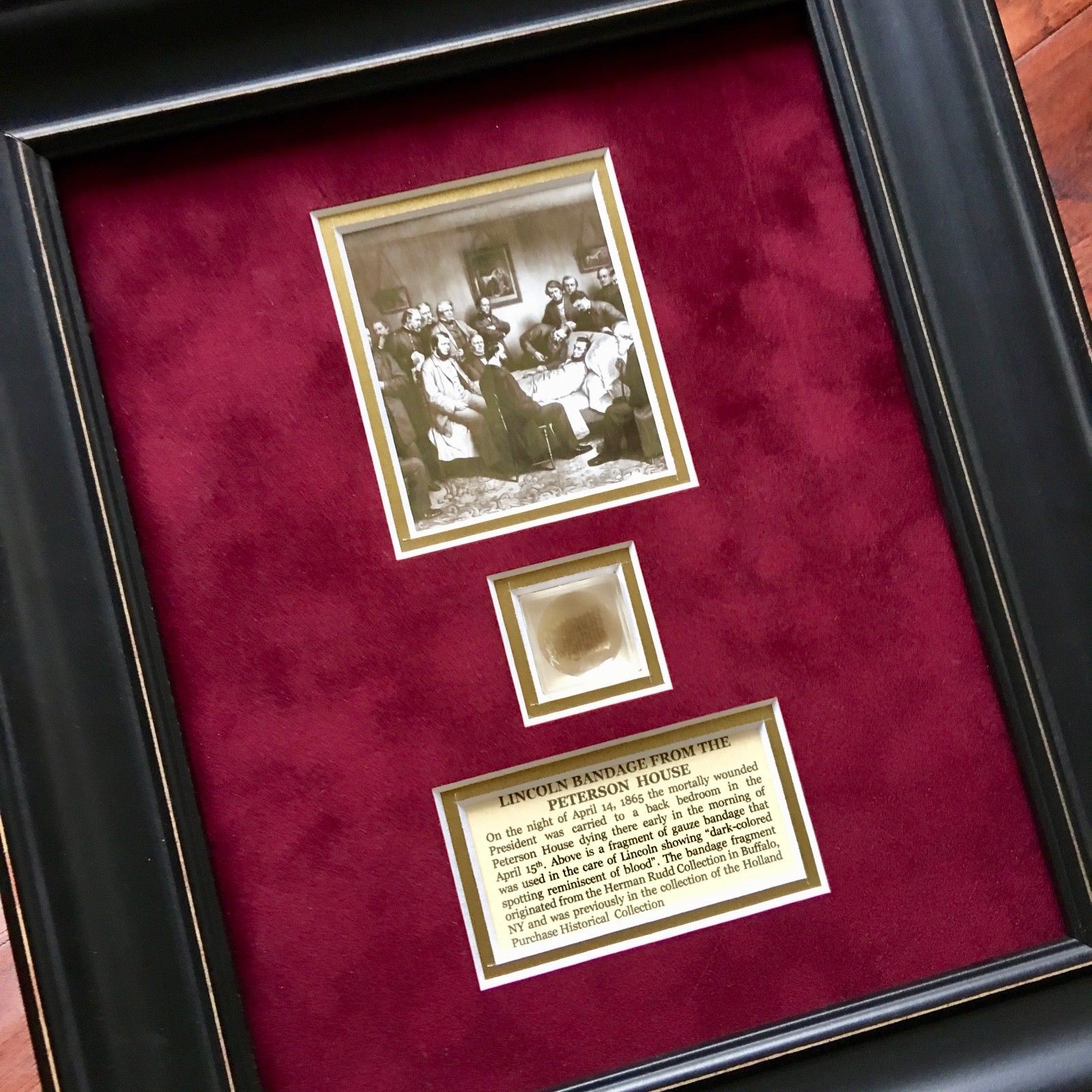 ABRAHAM LINCOLN * Genuine Assassination DEATHBED BANDAGE Relic * COA