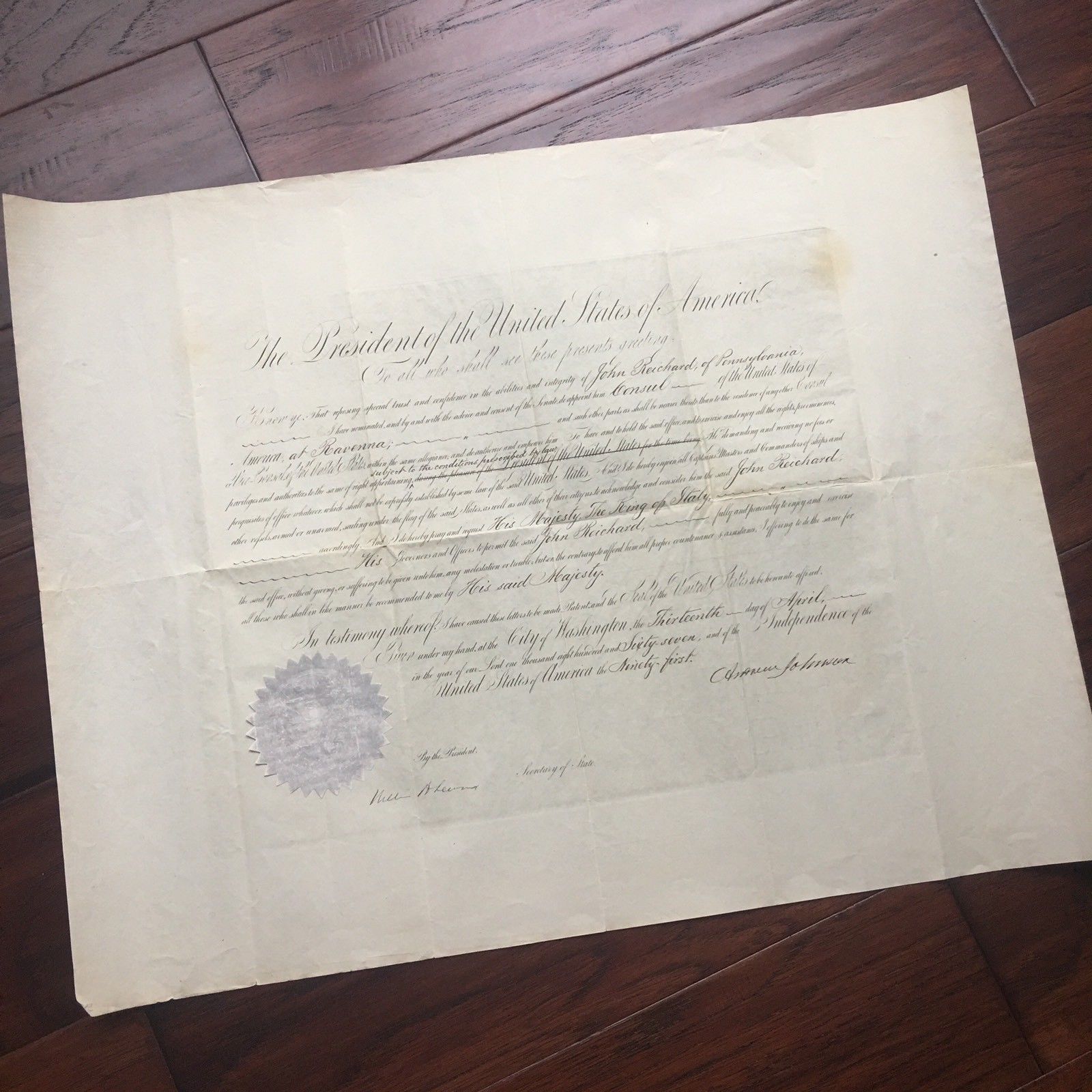 ANDREW JOHNSON & WILLIAM SEWARD * hand SIGNED AUTOGRAPH Doc * As President
