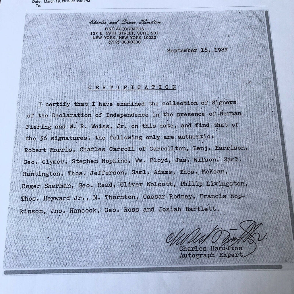 JOHN HANCOCK * PSA/DNA Charles Hamilton COA * BOLD AUTOGRAPH Signature * Signed