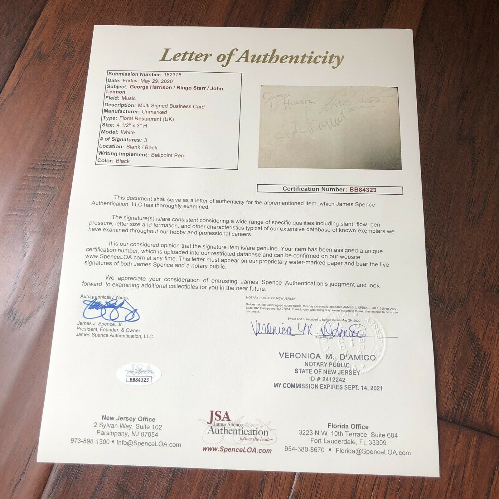 THE BEATLES * JSA LOA * Hand Signed Autograph Card * John Lennon George Harrison