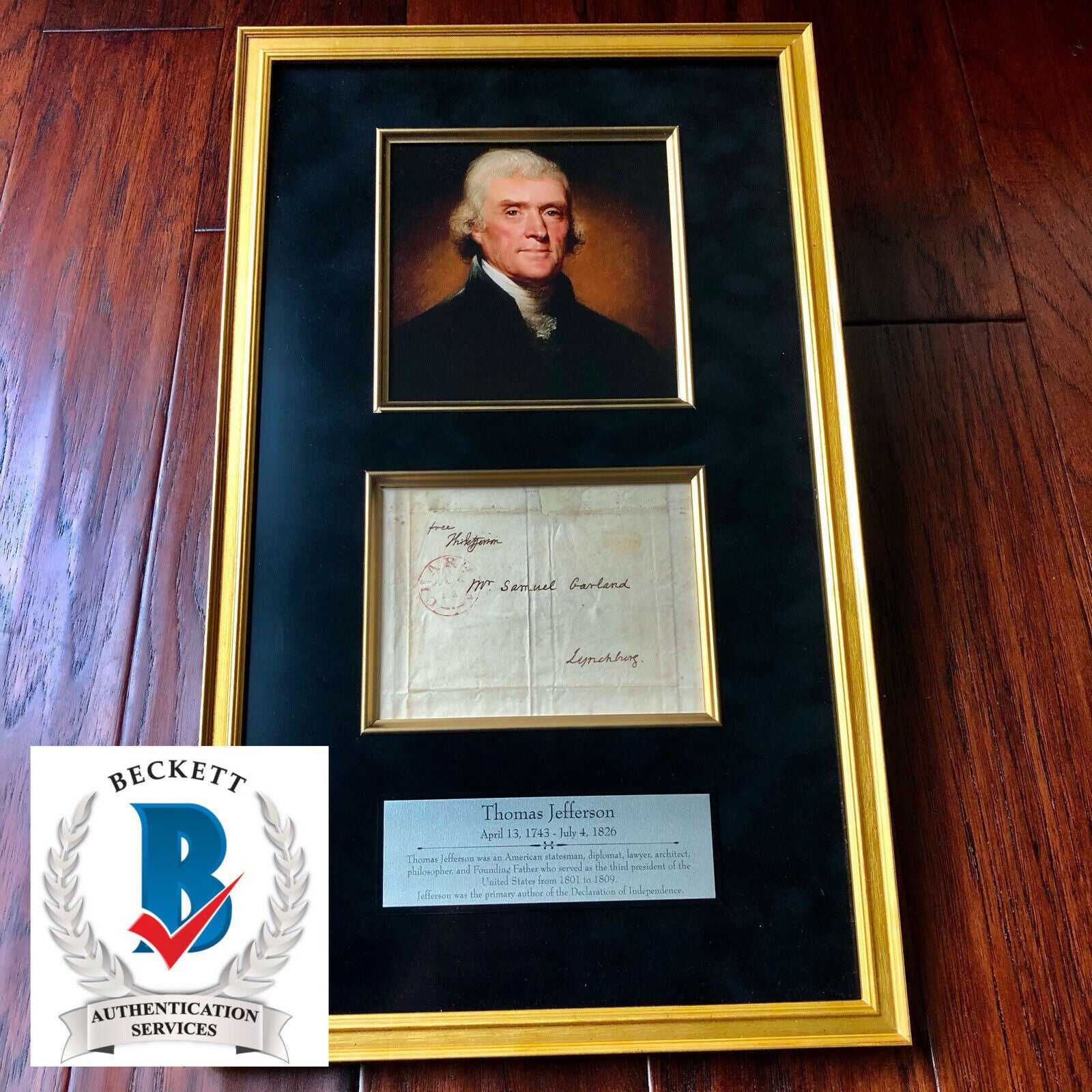 THOMAS JEFFERSON * BAS BECKETT 10 * Autograph Free Frank Envelope Signed *