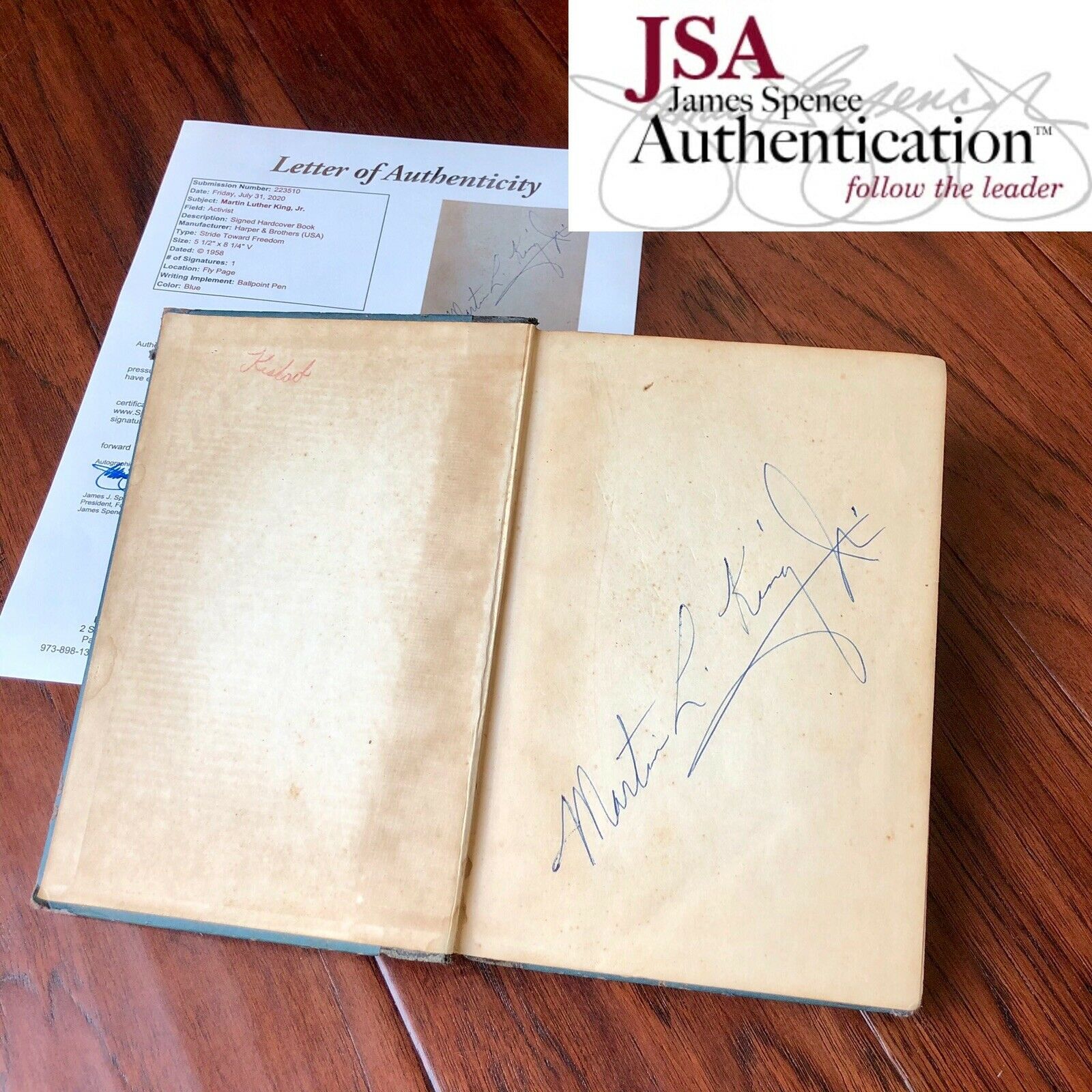MARTIN LUTHER KING JR. * JSA LOA * Hand Signed Stride Toward Freedom Autograph