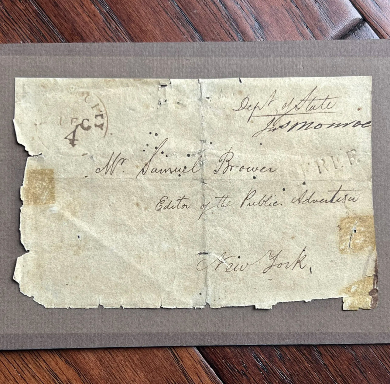 JAMES MONROE * JSA * Signed Free Frank Envelope Autograph As Secretary of State