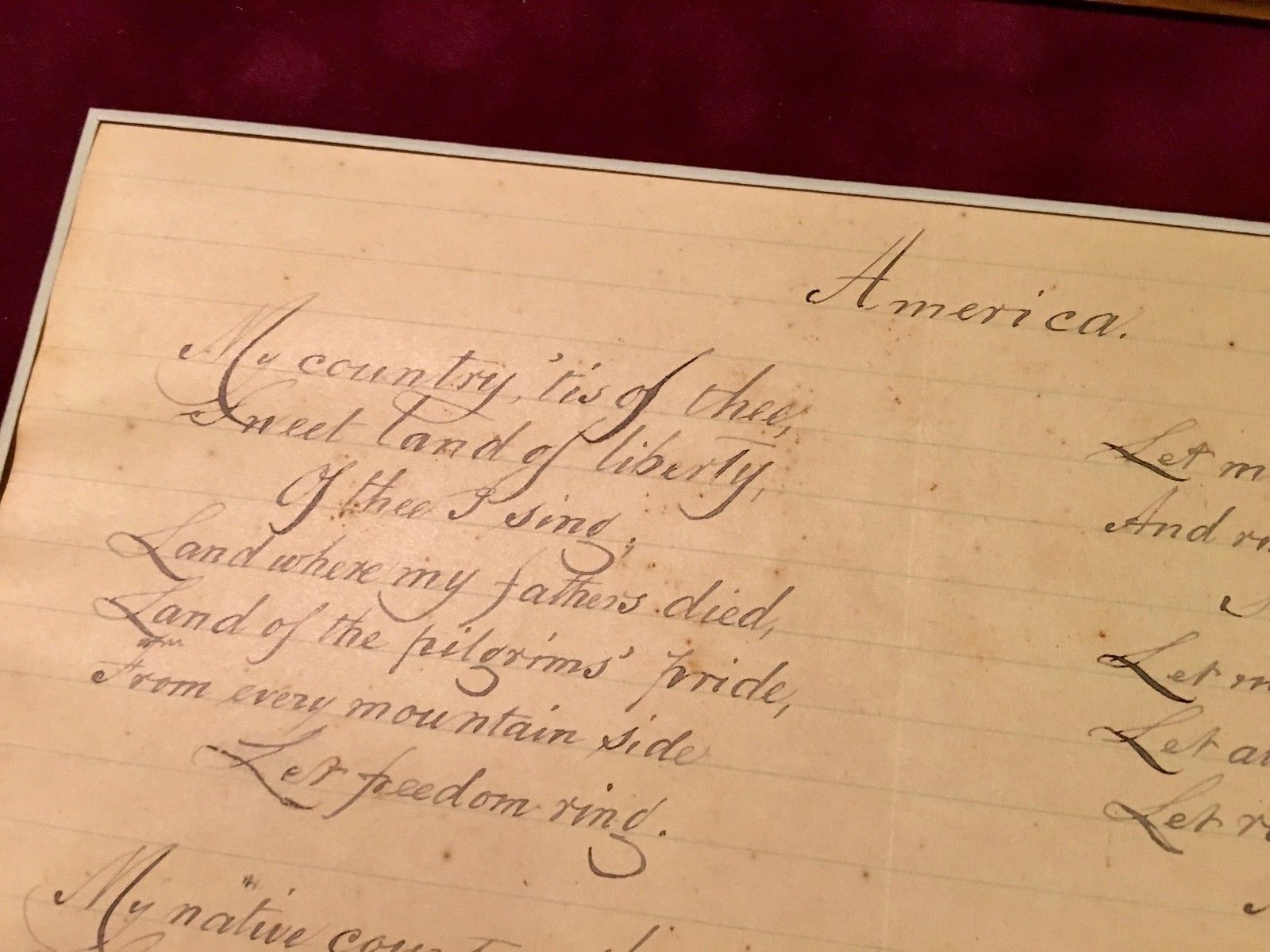 SAMUEL FRANCIS SMITH "America" / My Country 'Tis of Thee AUTOGRAPH Lyrics Signed