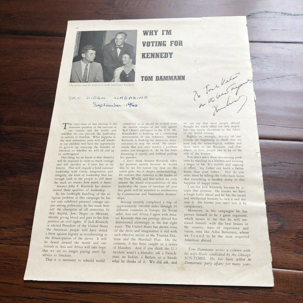 JOHN F. KENNEDY * JSA * 1960 Signed "Voting for Kennedy" Newspaper * Autograph