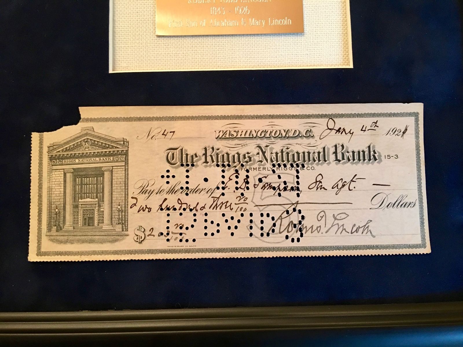 ROBERT TODD LINCOLN * Scarce Handwritten AUTOGRAPH Check SIGNED * Son of ABRAHAM
