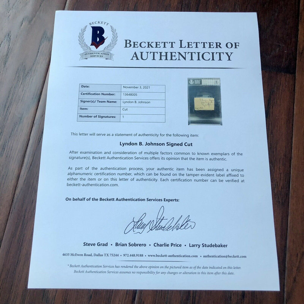 LYNDON B. JOHNSON * BECKETT BAS SLAB * Autograph Signature As President Signed