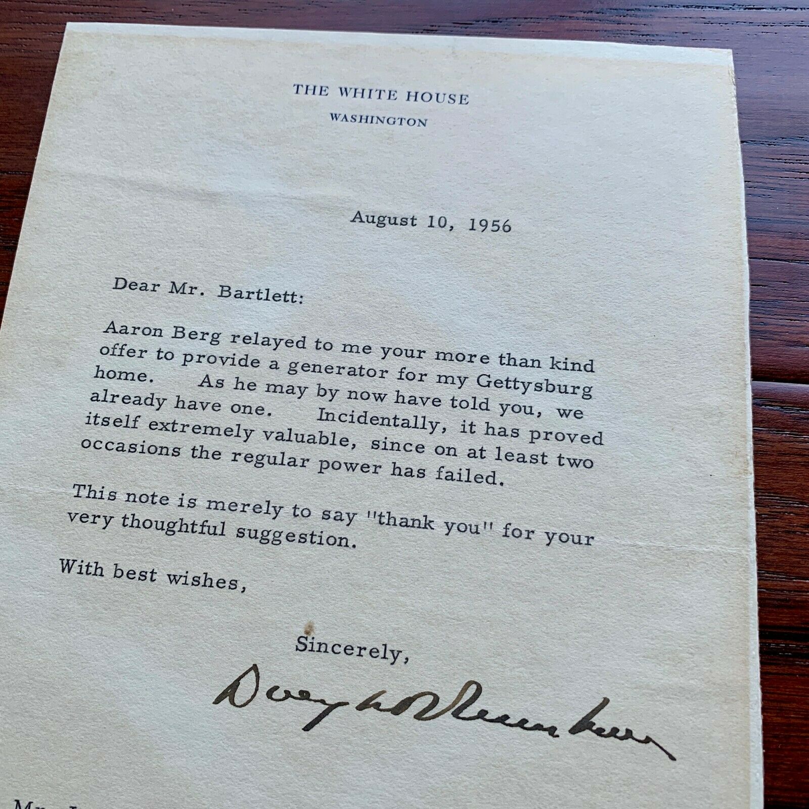 DWIGHT EISENHOWER * JSA * as PRESIDENT * WHITE HOUSE Autograph Letter Signed