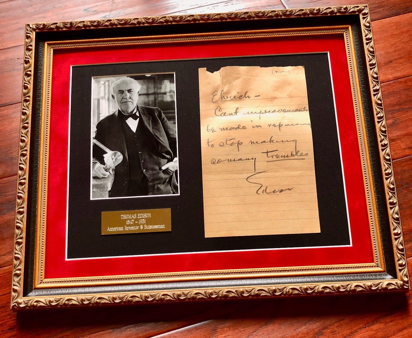 THOMAS EDISON * Authentic Handwritten AUTOGRAPH Note SIGNED * Menlo Park