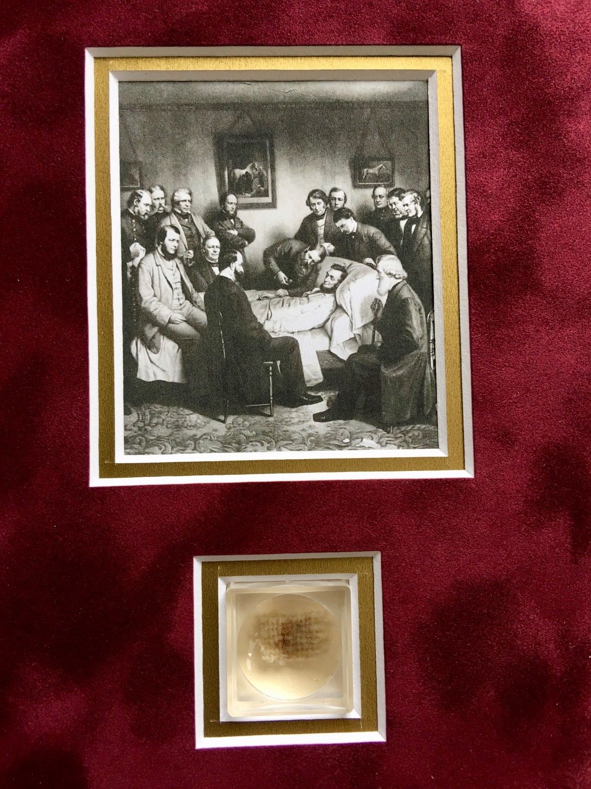 ABRAHAM LINCOLN * Genuine DEATHBED BANDAGE Relic + HAIR + PSA Cut Words * COAs