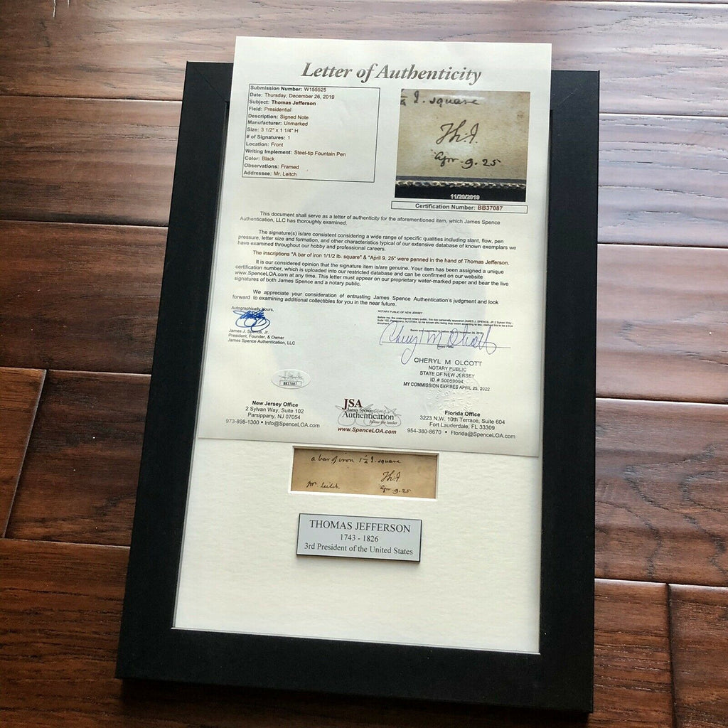 THOMAS JEFFERSON * JSA LOA * Autograph Note Carried by Slave Signed * President