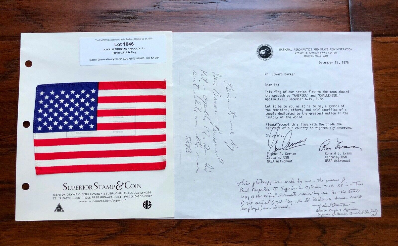 APOLLO 17 * Lunar Surface Flown Flag * NASA Employee Provenance * Gene Cernan