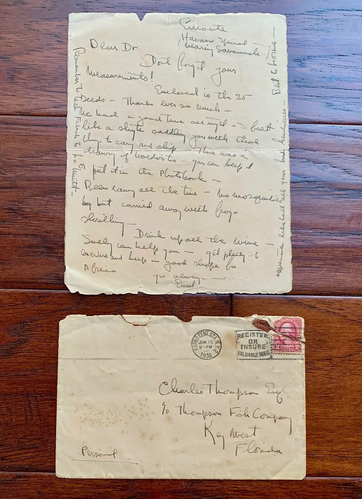 ERNEST HEMINGWAY * BAS * Handwritten Autograph LETTER * "Green Hills of Africa"