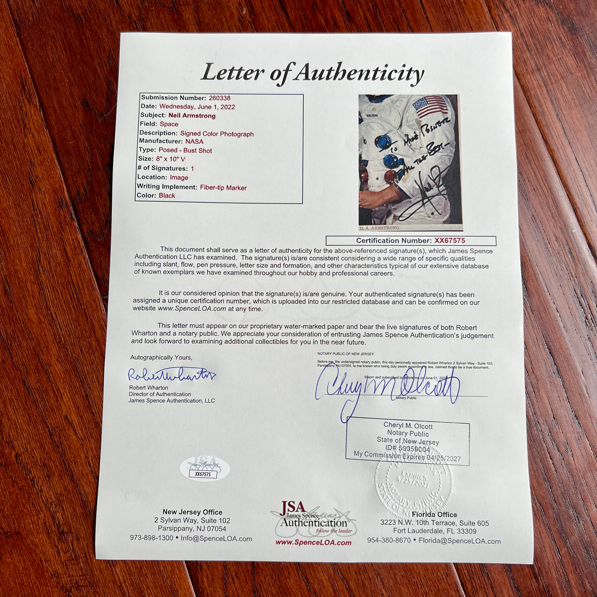 NEIL ARMSTRONG * JSA * Bold Signed NASA White Space Suit Photo Autograph