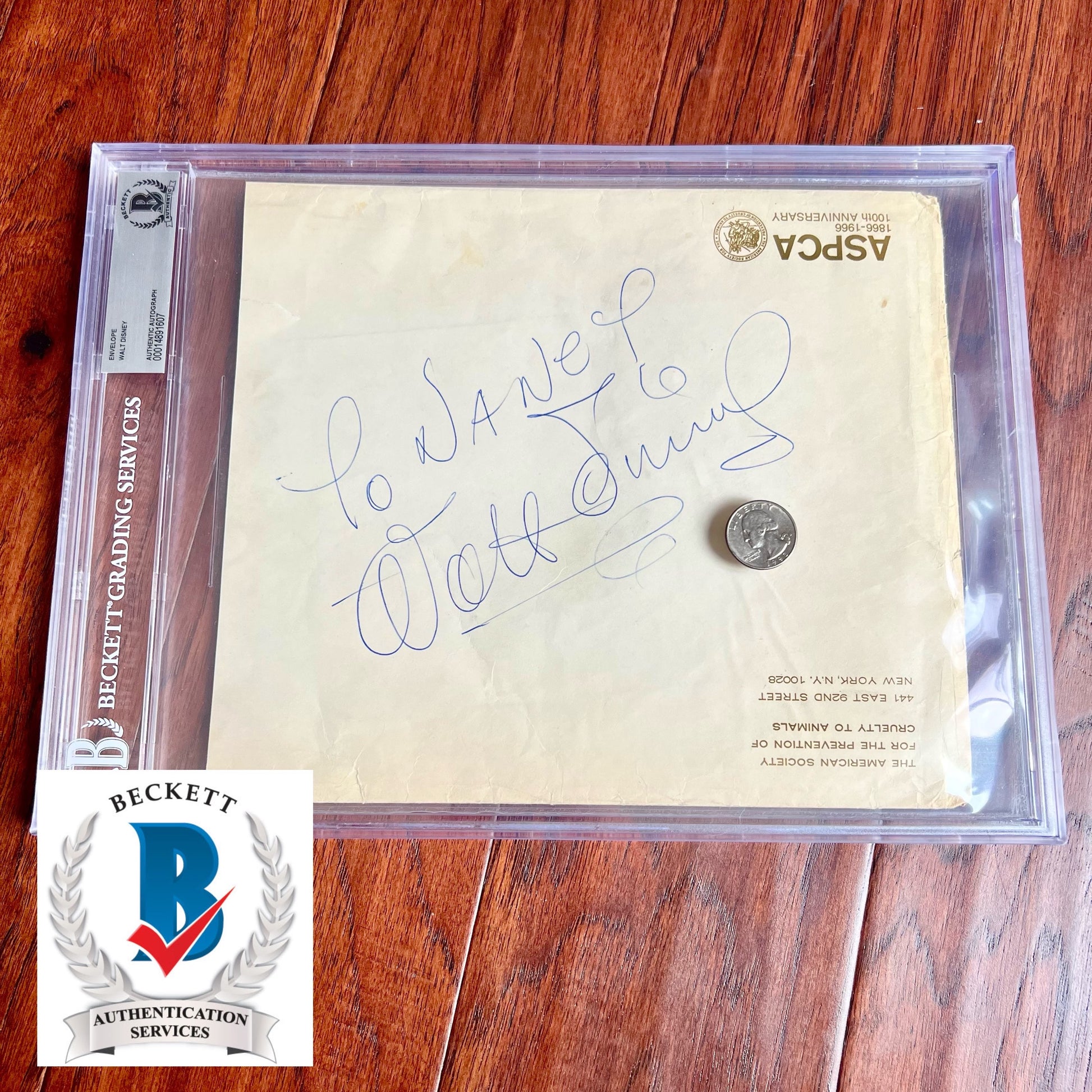 WALT DISNEY * Beckett BAS * Huge 7.5” ASPCA Autograph Envelope Signed Signature