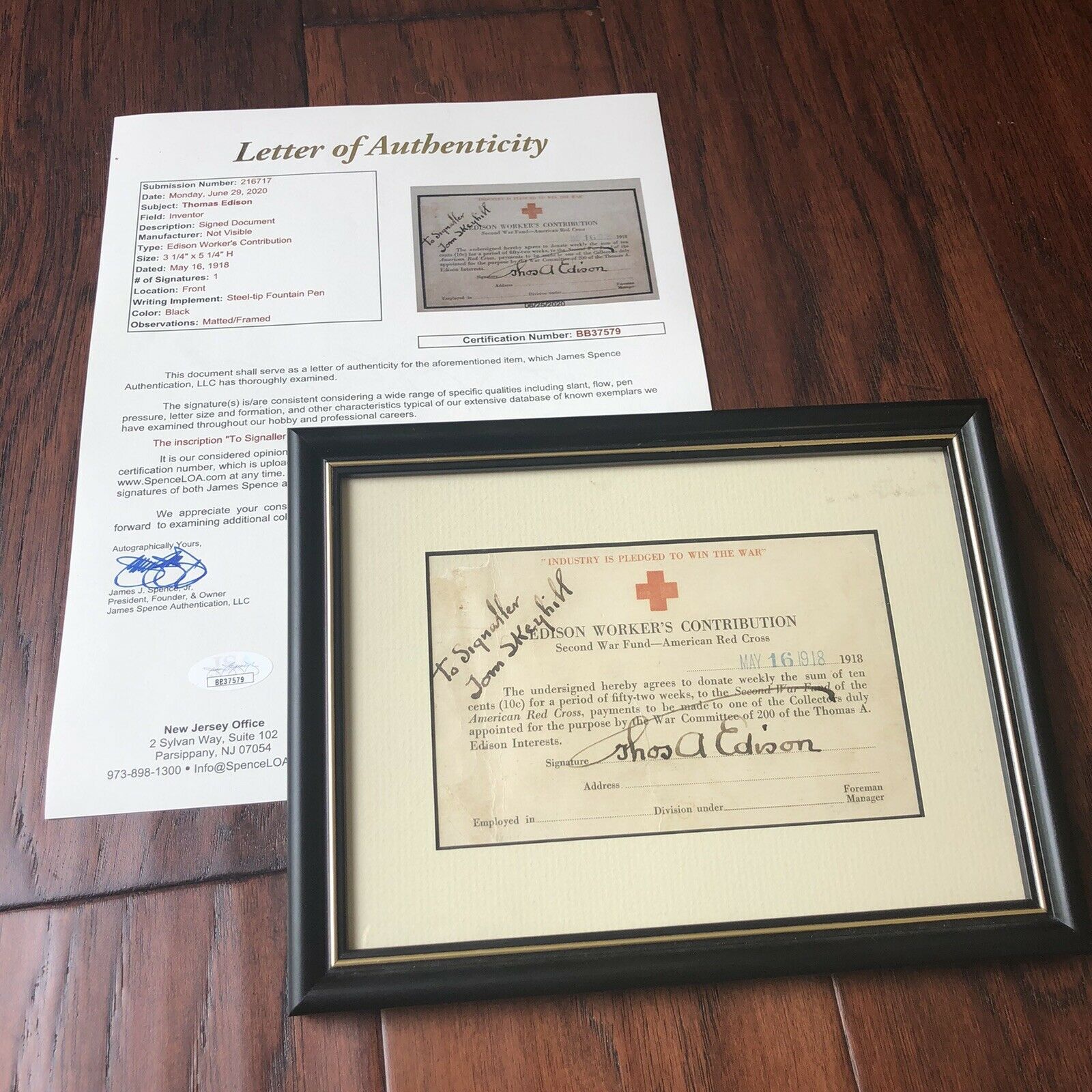 THOMAS EDISON * JSA LOA * Hand Signed Autograph Red Cross WWI Fund Card *