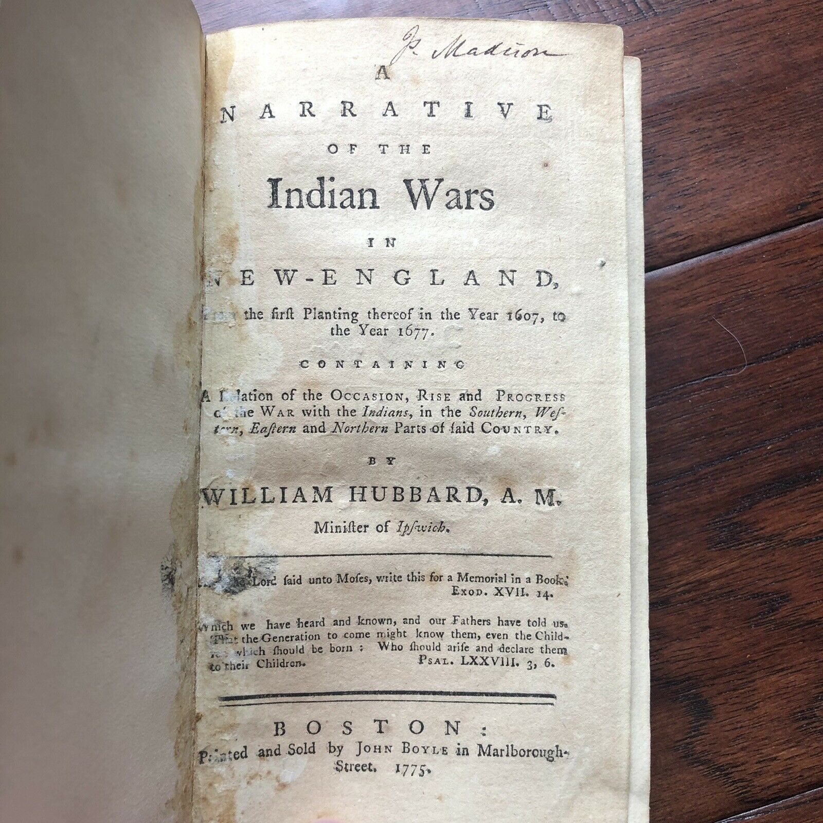 JAMES MADISON * Beckett * Signed Book from his Library On Native Wars Autograph
