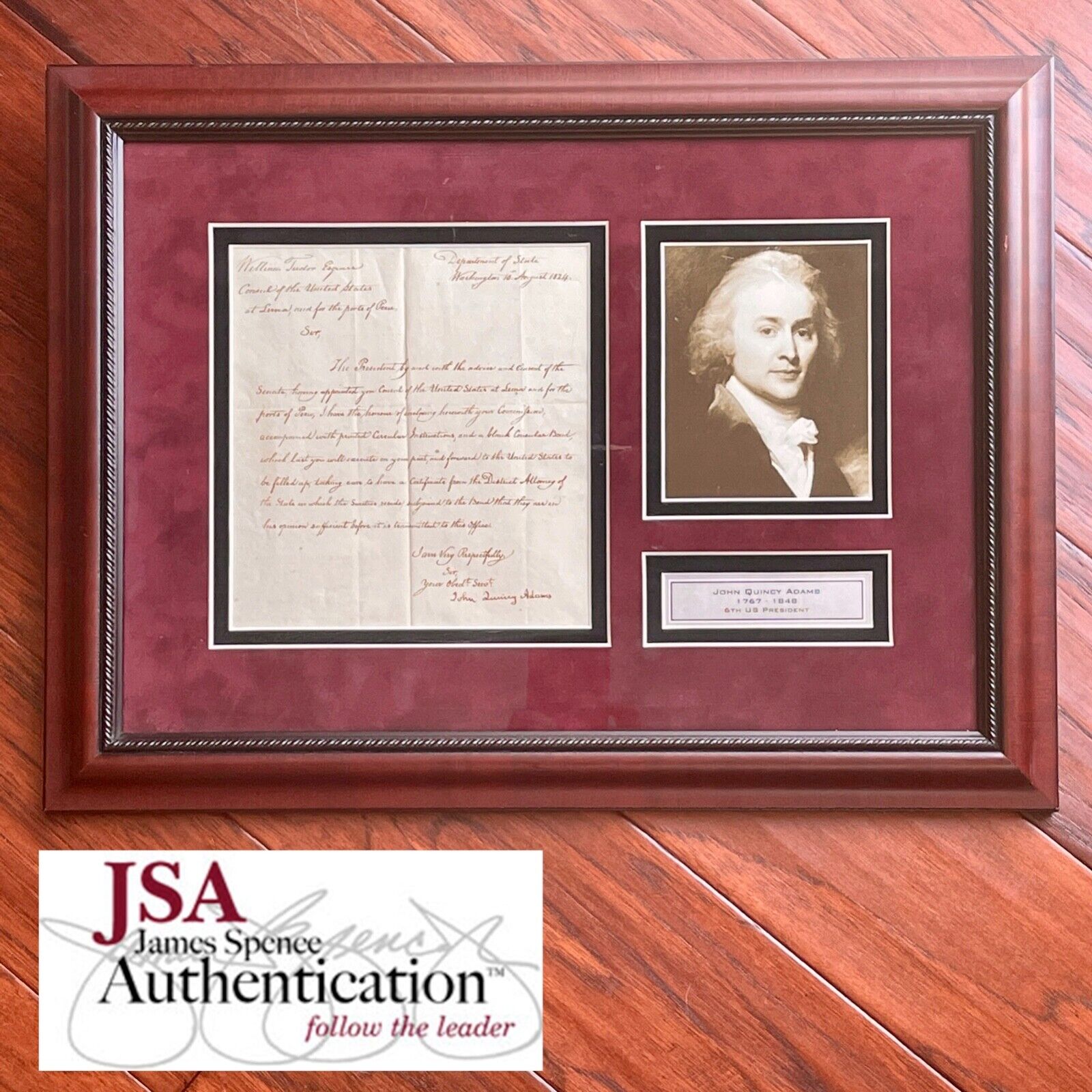 JOHN QUINCY ADAMS * JSA * Autograph Diplomatic Commission Letter Signed * Peru