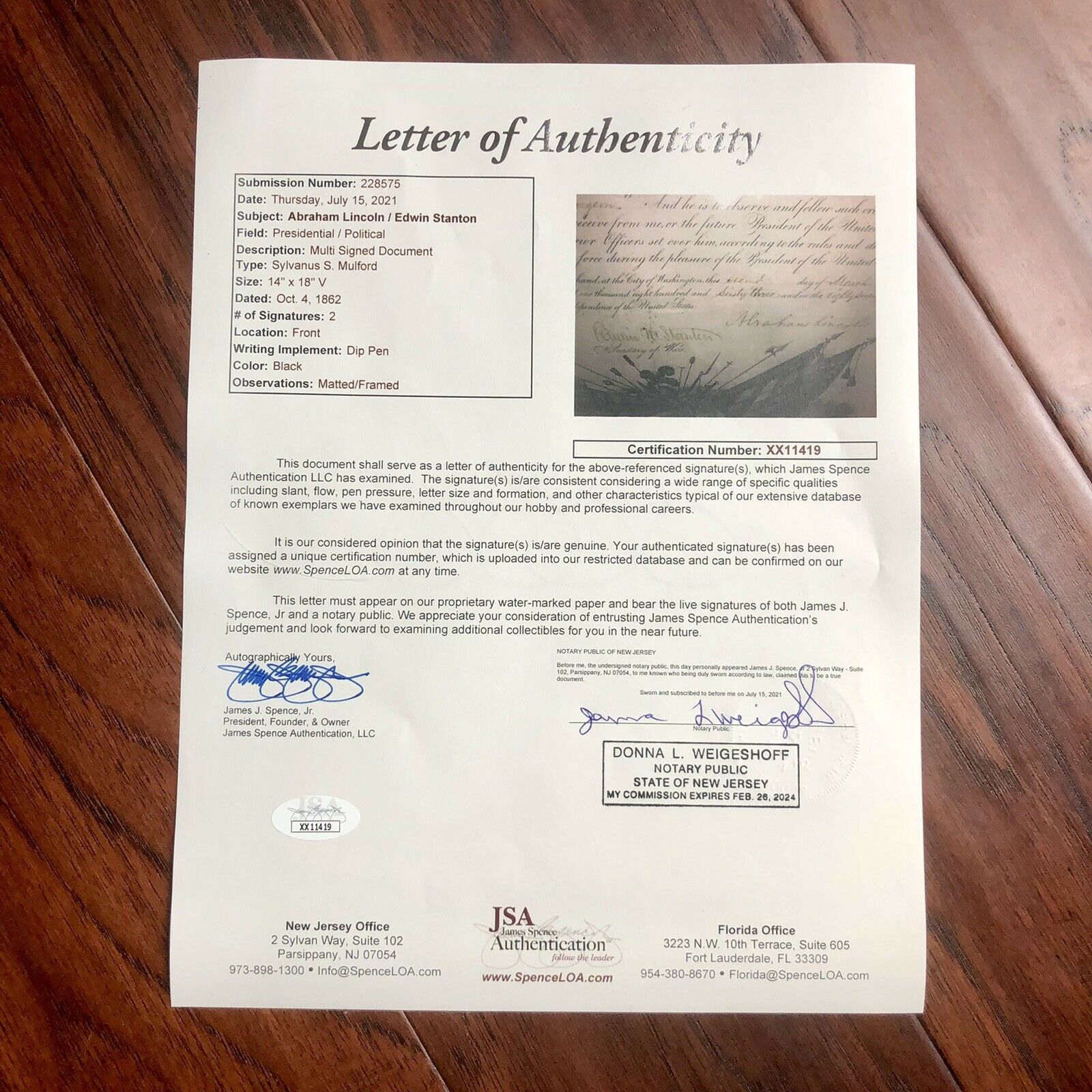 ABRAHAM LINCOLN * JSA LOA * Autograph Promotion of Antietam Veteran Signed *