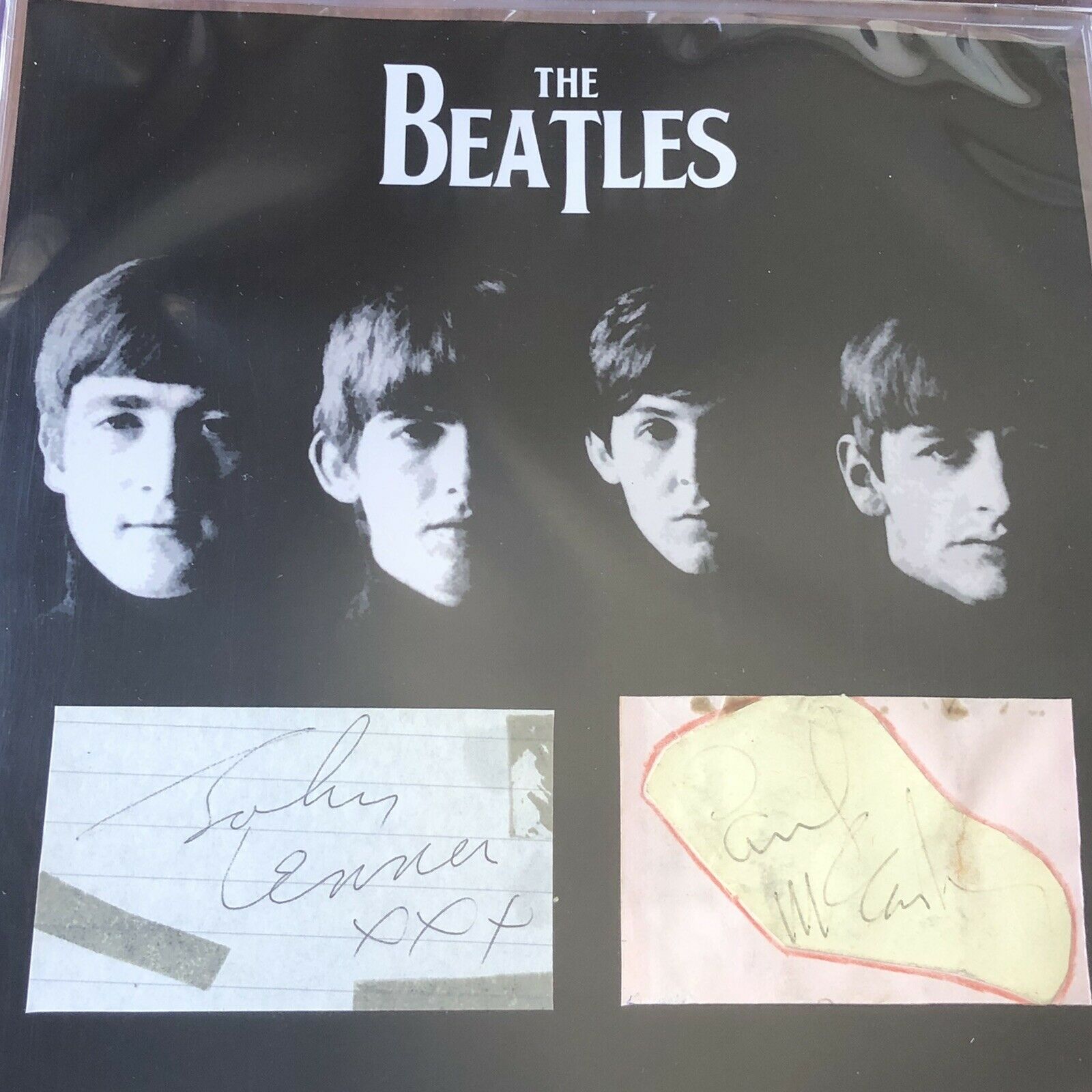 THE BEATLES * BAS Beckett Slab * Autograph Signed Cut Signatures * John Lennon