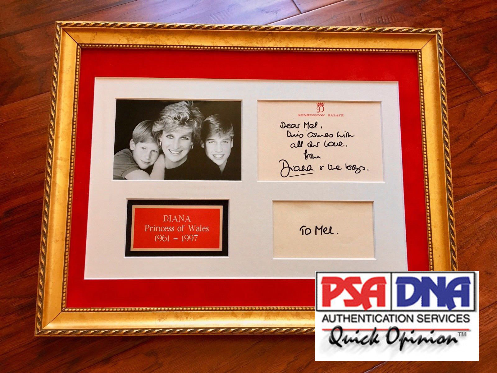DIANA * Princess of Wales * KENSINGTON Autograph "love DIANA + THE BOYS" Signed
