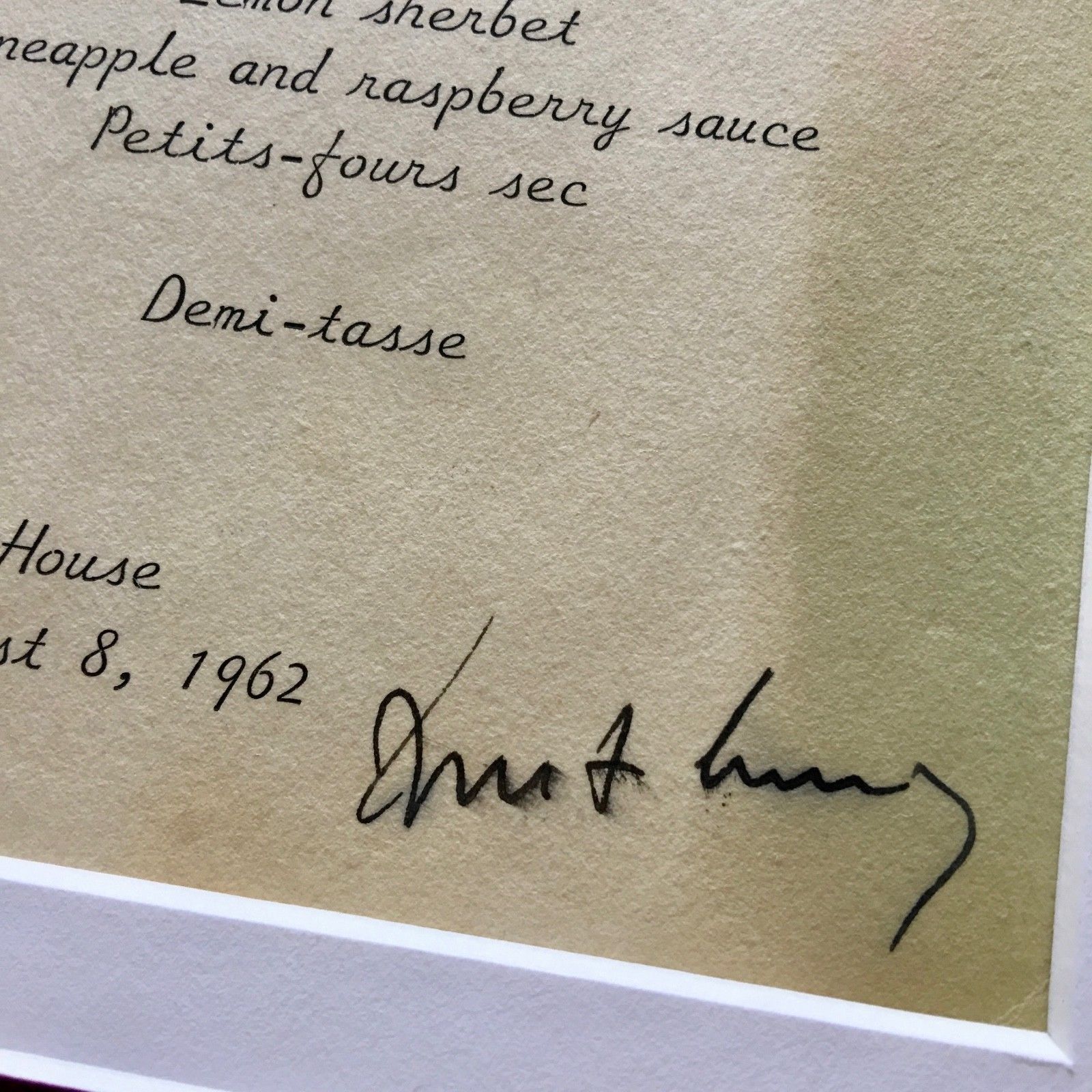 JOHN F. KENNEDY * AUTOGRAPH as PRESIDENT * White House Menu SIGNED * JFK 1962