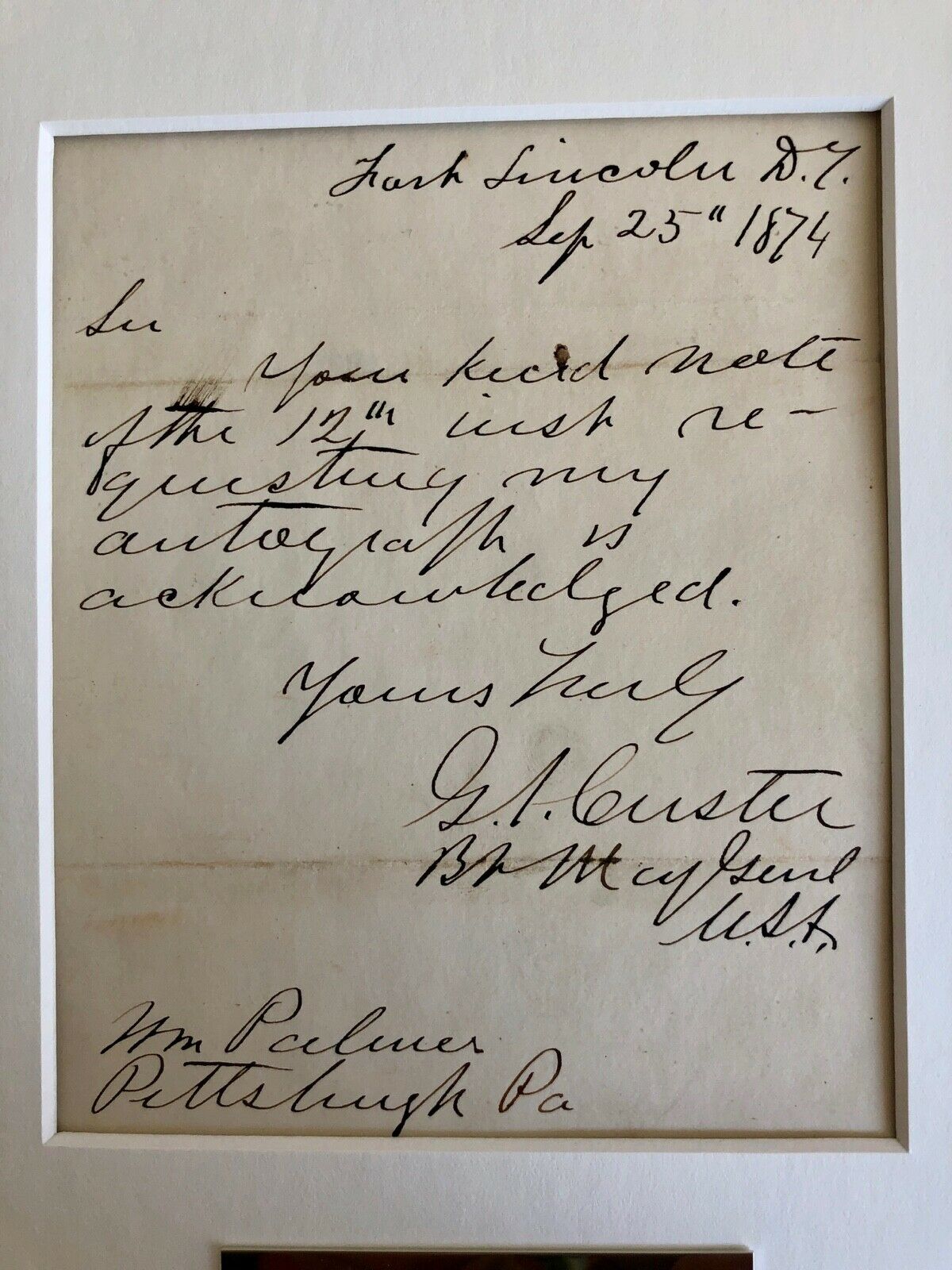 GEORGE CUSTER * BAS * Scarce Handwritten AUTOGRAPH Letter SIGNED Little Bighorn