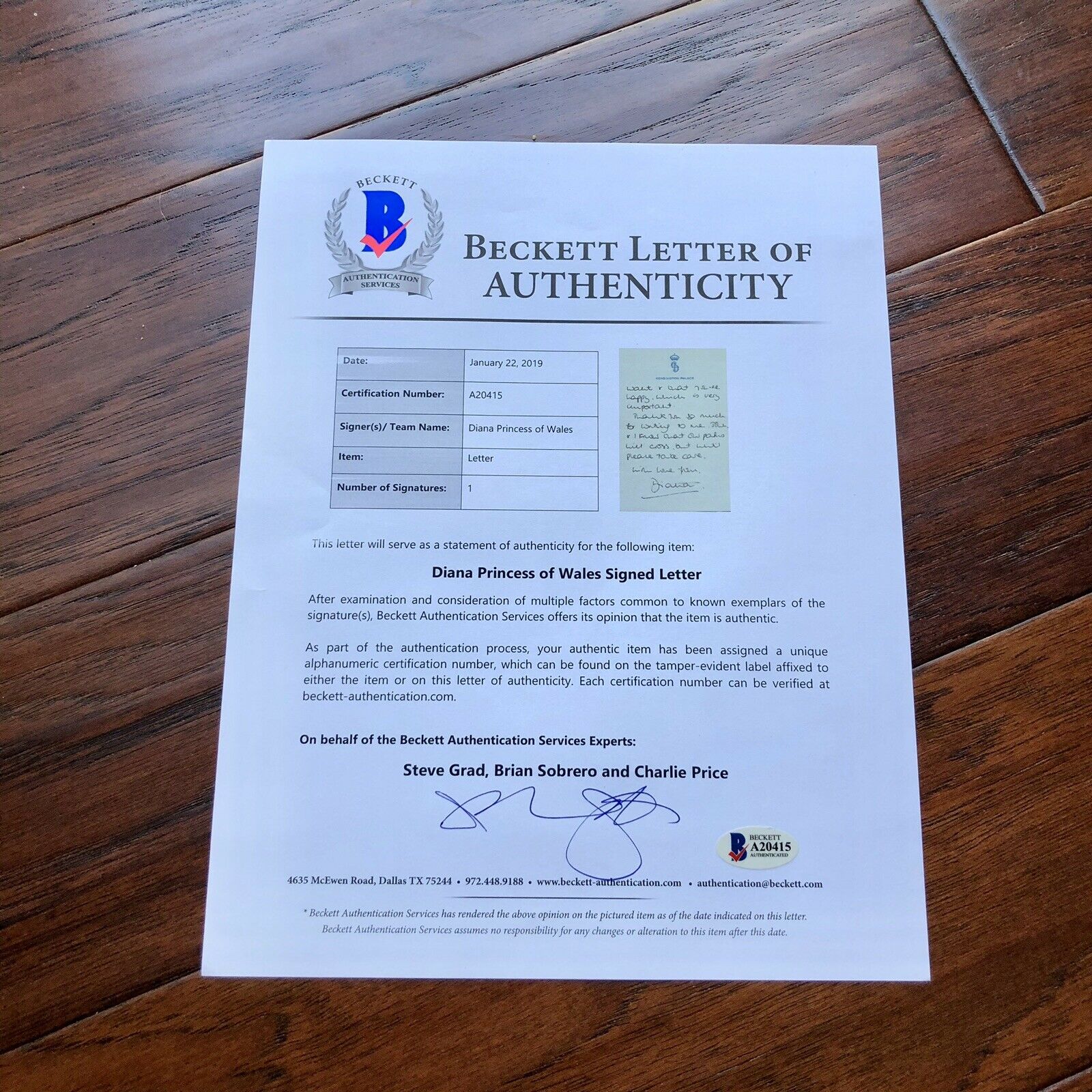 PRINCESS DIANA * BAS Beckett *Autograph Handwritten 3 Page Letter Signed *