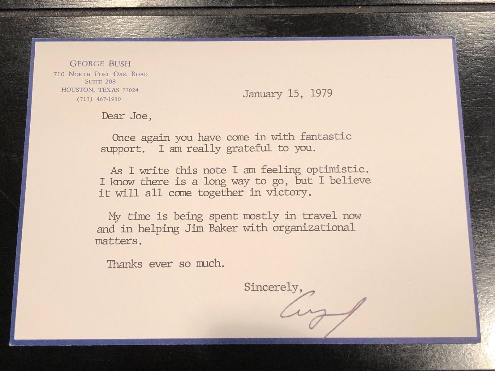 George H.W. Bush * Authentic AUTOGRAPH "victory" Typewritten Note SIGNED * 1979