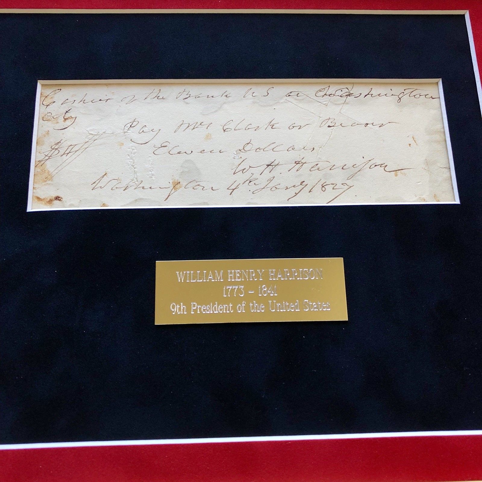 WILLIAM HENRY HARRISON * Authentic HANDWRITTEN Autograph Check SIGNED *