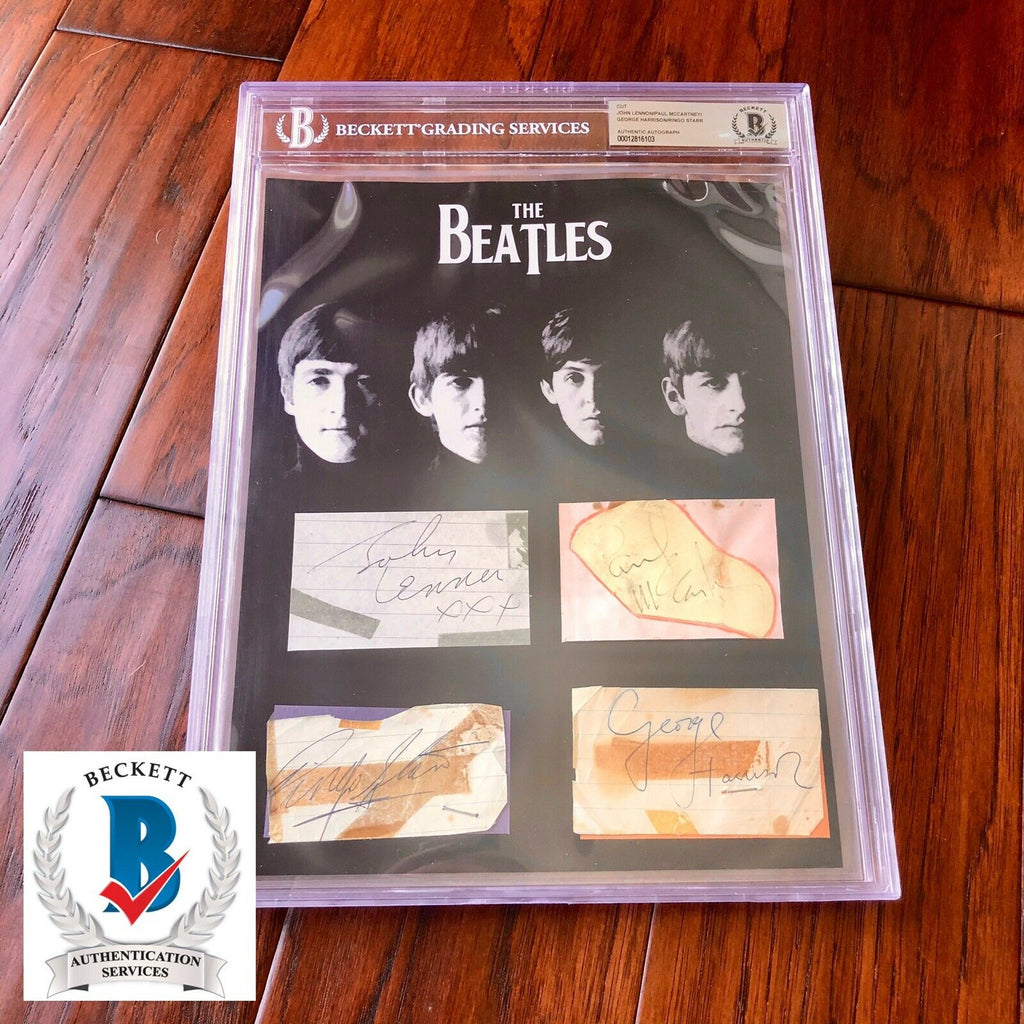 THE BEATLES * BAS Beckett Slab * Autograph Signed Cut Signatures * John Lennon