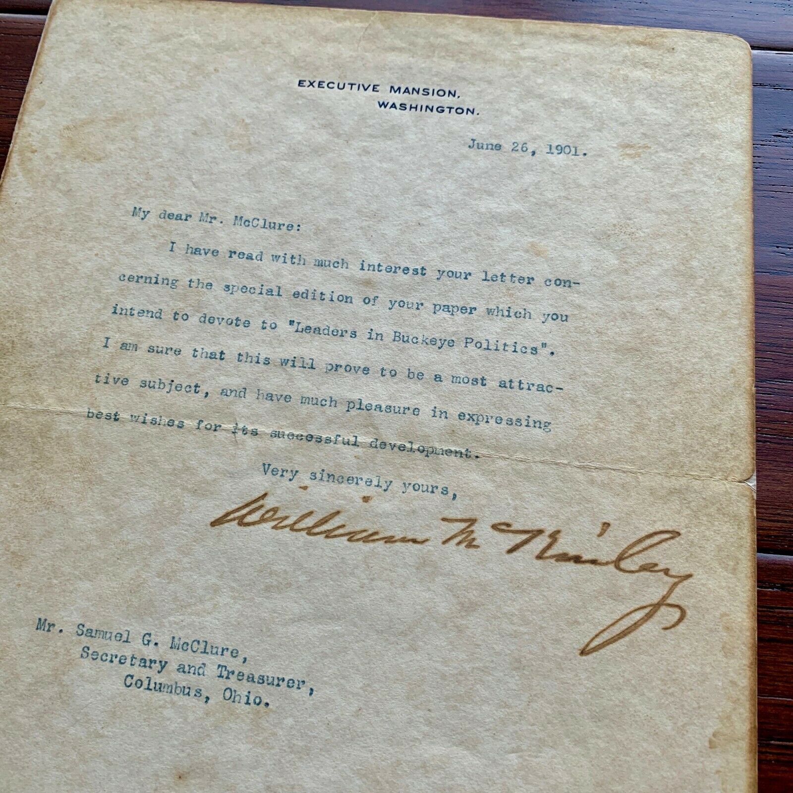 WILLIAM McKINLEY * JSA * AS PRESIDENT Executive Mansion AUTOGRAPH Letter SIGNED