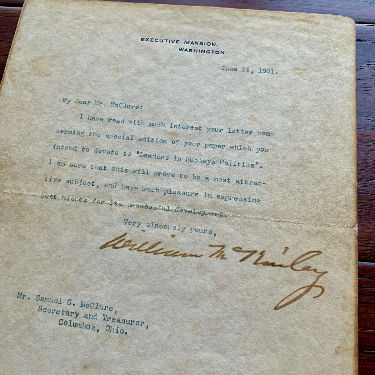 WILLIAM McKINLEY * JSA * AS PRESIDENT Executive Mansion AUTOGRAPH Letter SIGNED