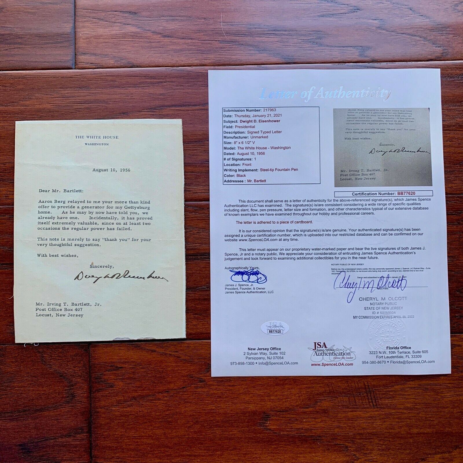DWIGHT EISENHOWER * JSA * as PRESIDENT * WHITE HOUSE Autograph Letter Signed
