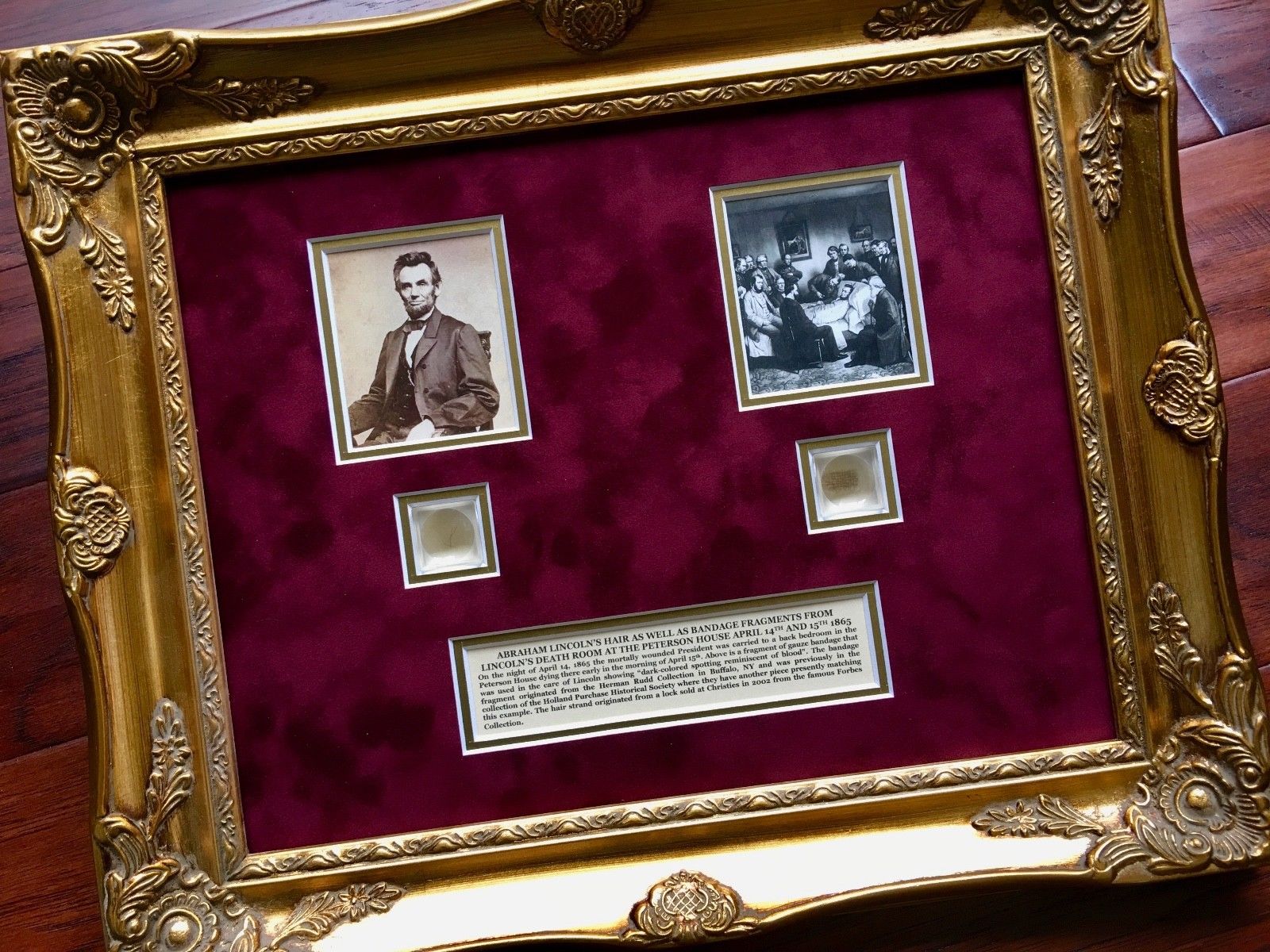 ABRAHAM LINCOLN * Genuine Assassination DEATHBED BANDAGE Relic + HAIR * COAs