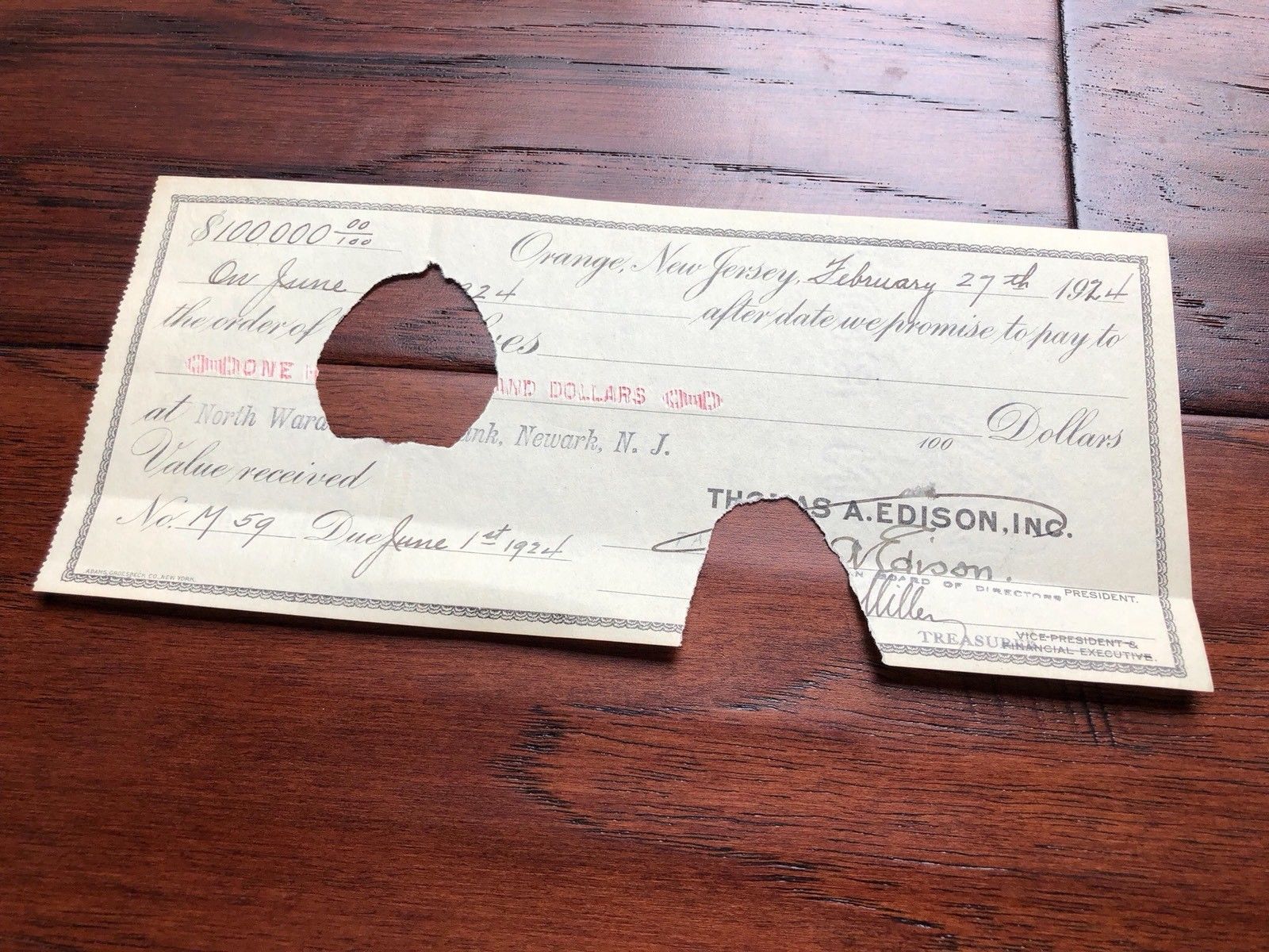 THOMAS A. EDISON * PSA/DNA * $100,000 Hand SIGNED Check * AUTOGRAPH